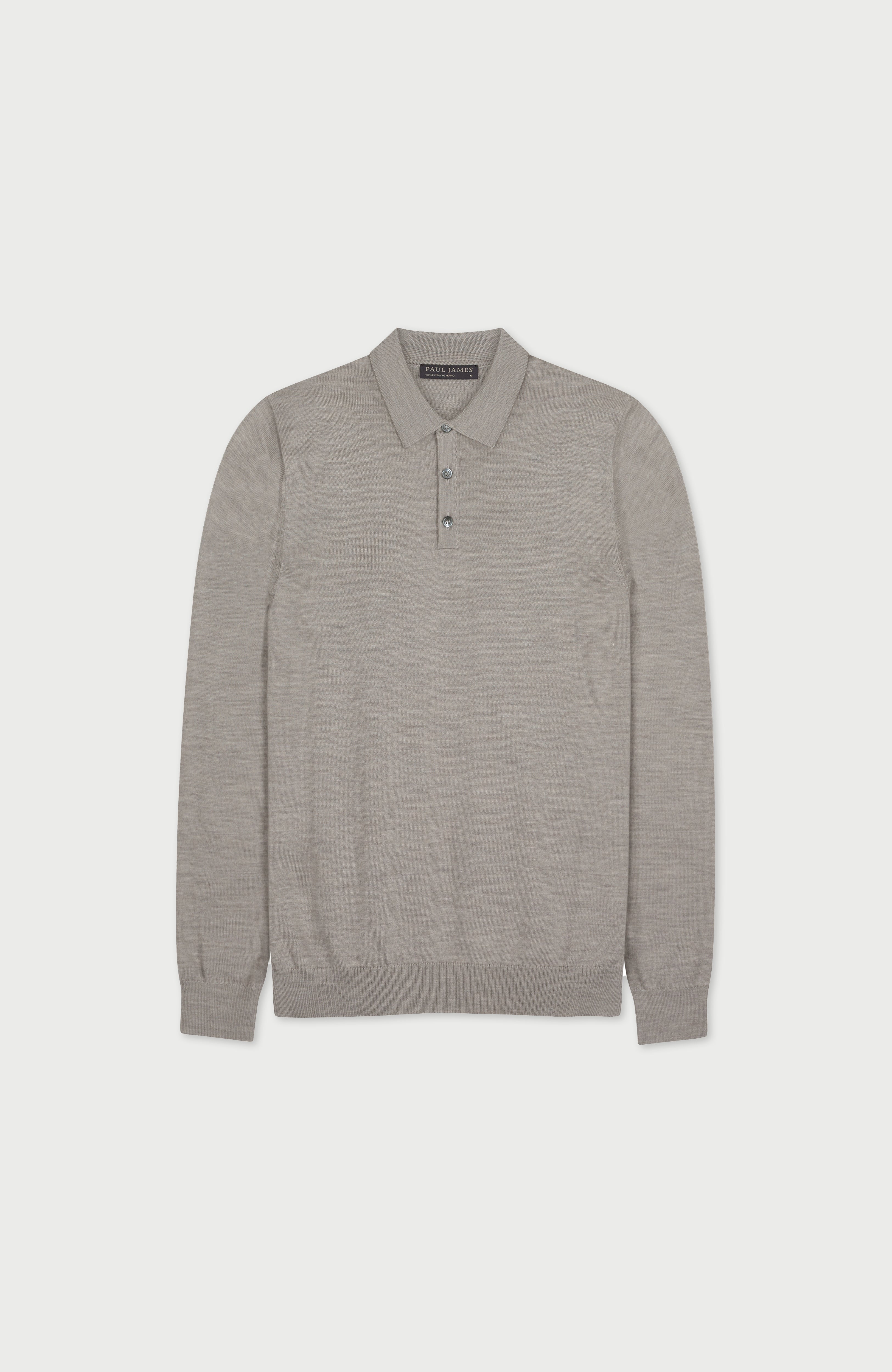 Mens Extra Fine Merino Wool Long Sleeve Polo Shirt
