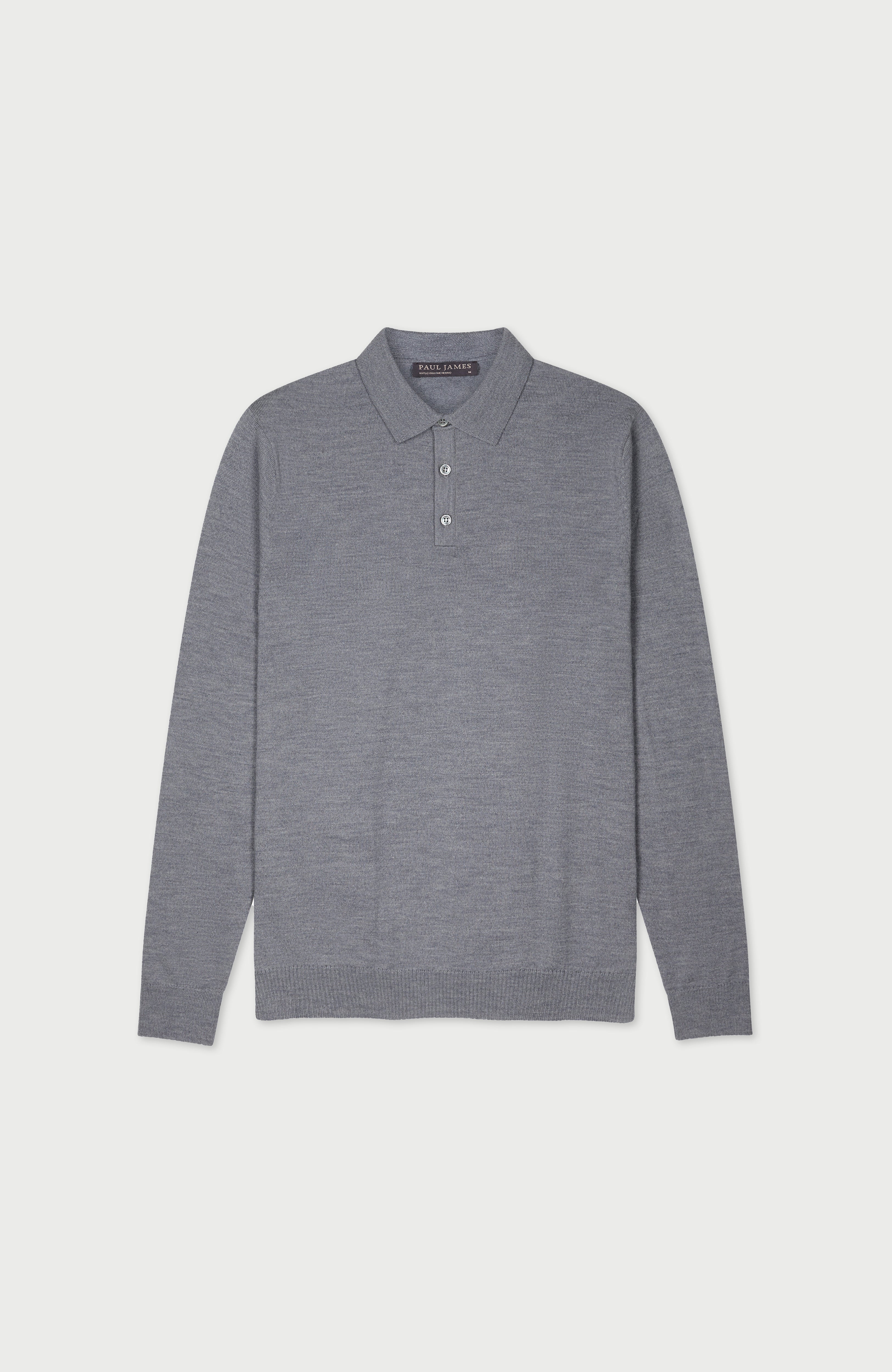 Mens Extra Fine Merino Wool Long Sleeve Polo Shirt