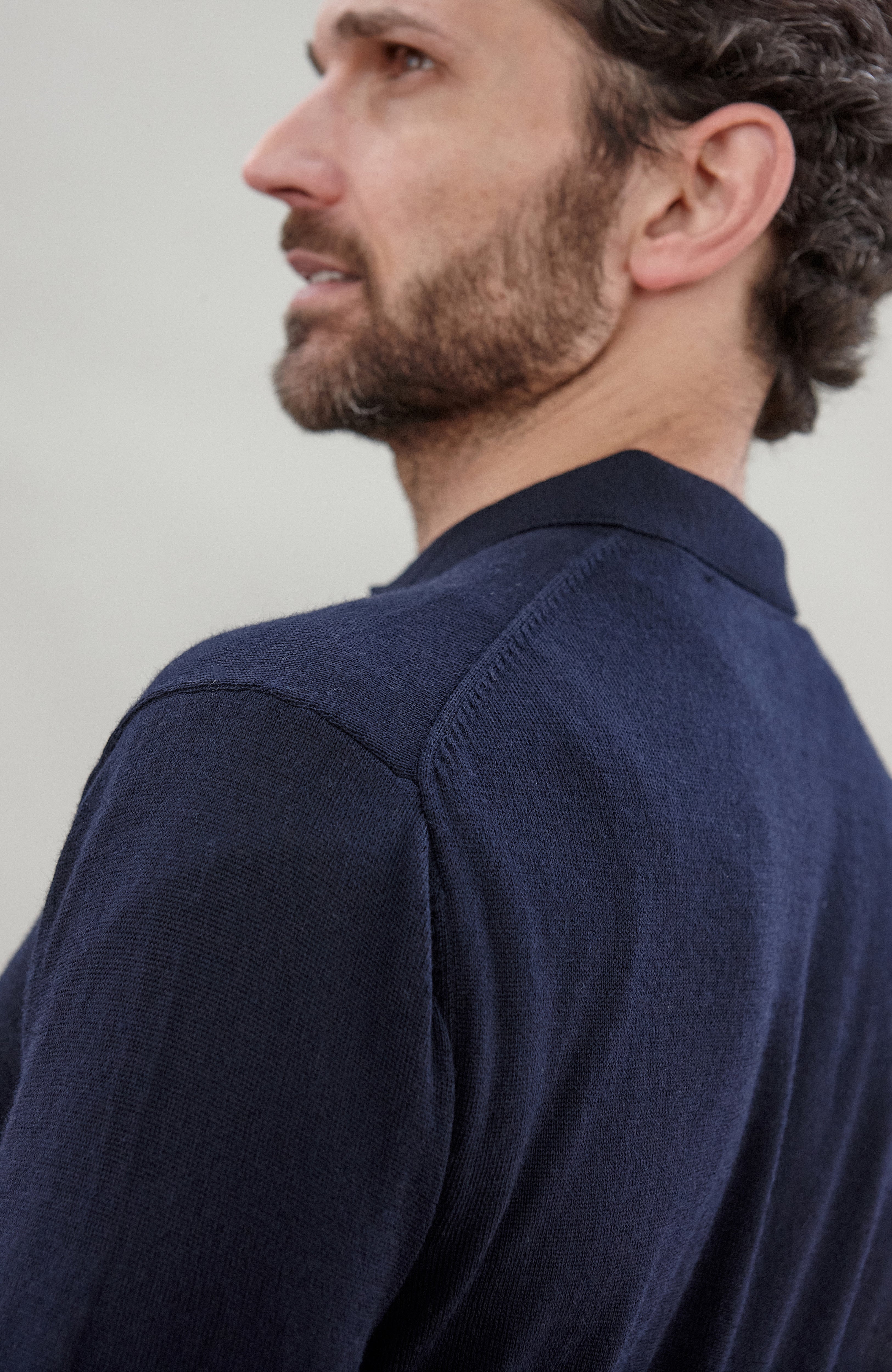 Mens Extra Fine Merino Wool Long Sleeve Polo Shirt