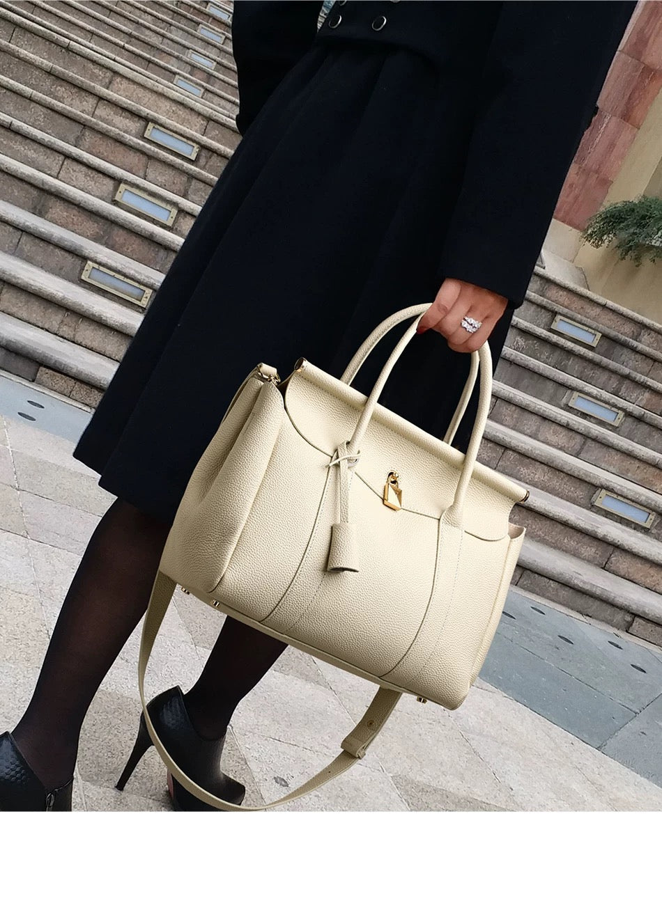 Bogdana Signature — Genuine Leather Handbag with Top Handles and Long Adjustable Strap