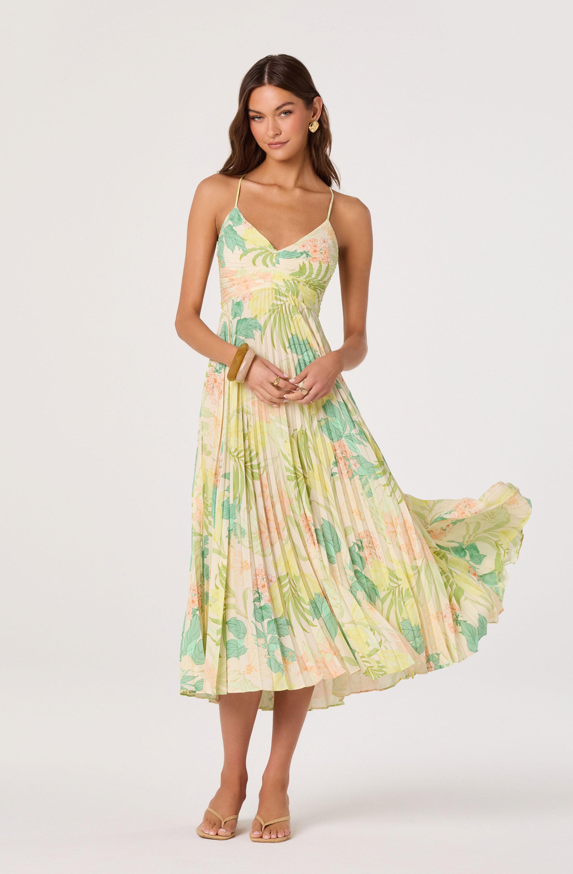 Blythe Floral Plisse Midi Dress