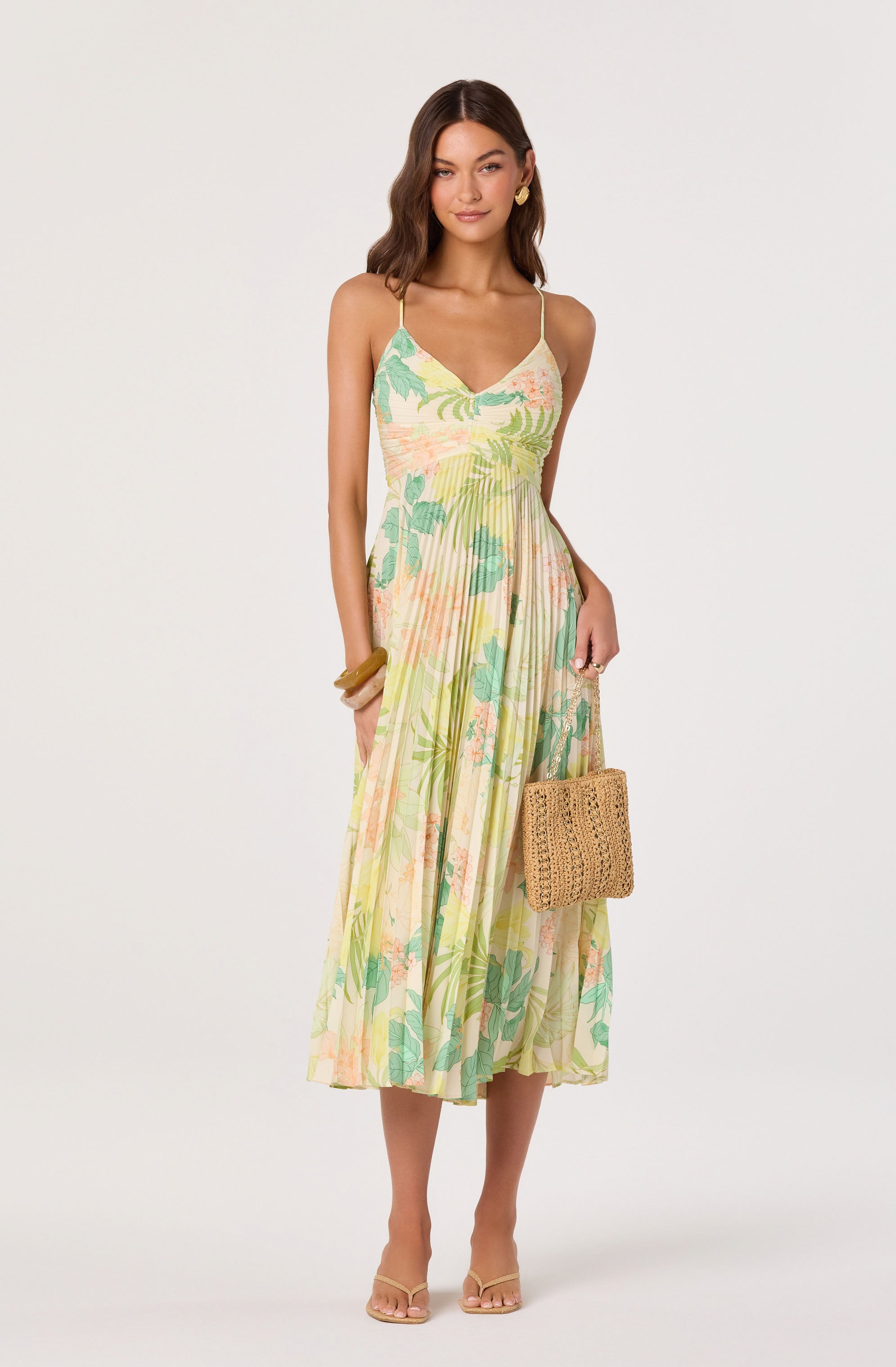 Blythe Floral Plisse Midi Dress