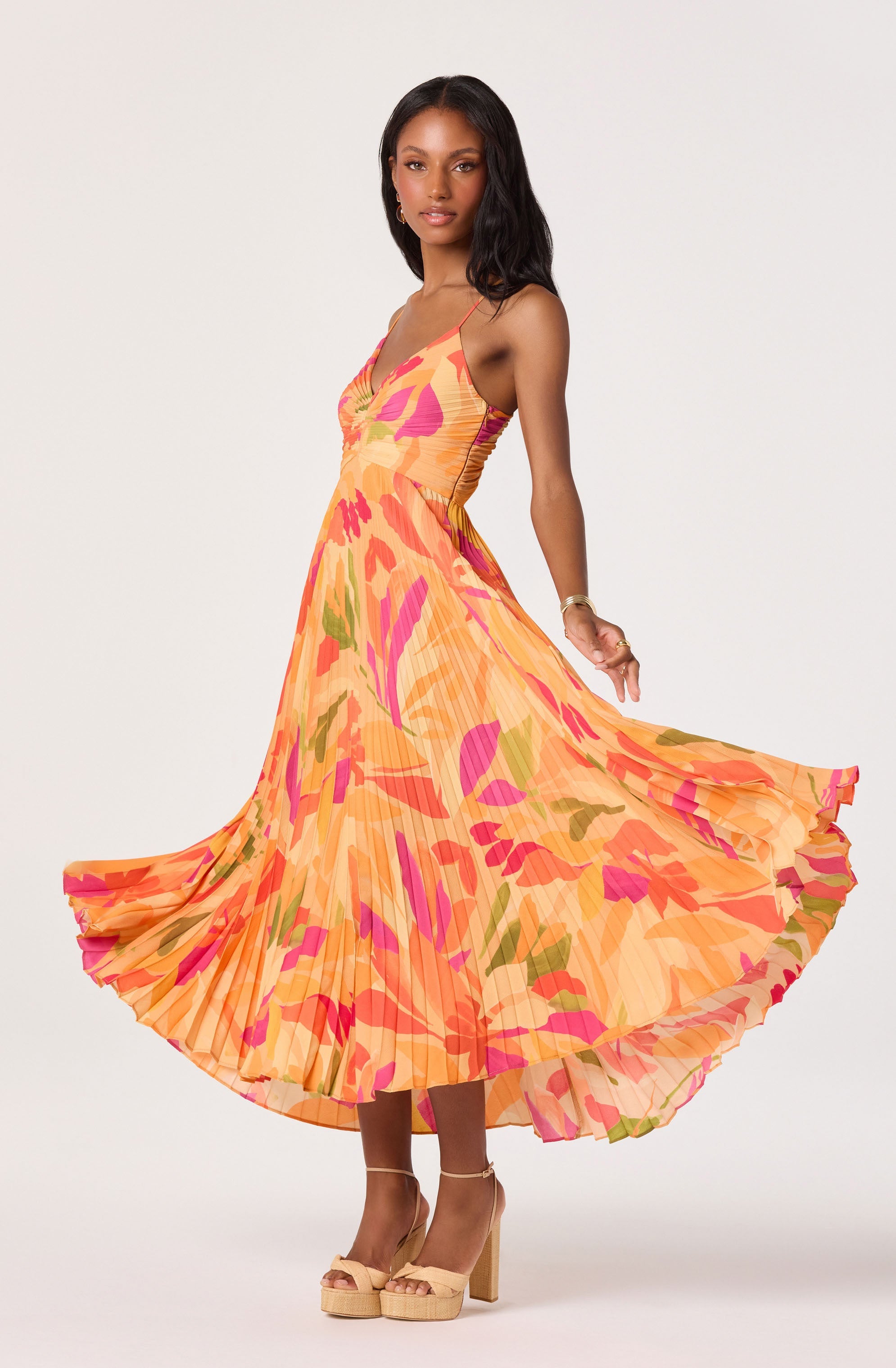 Blythe Floral Plisse Midi Dress