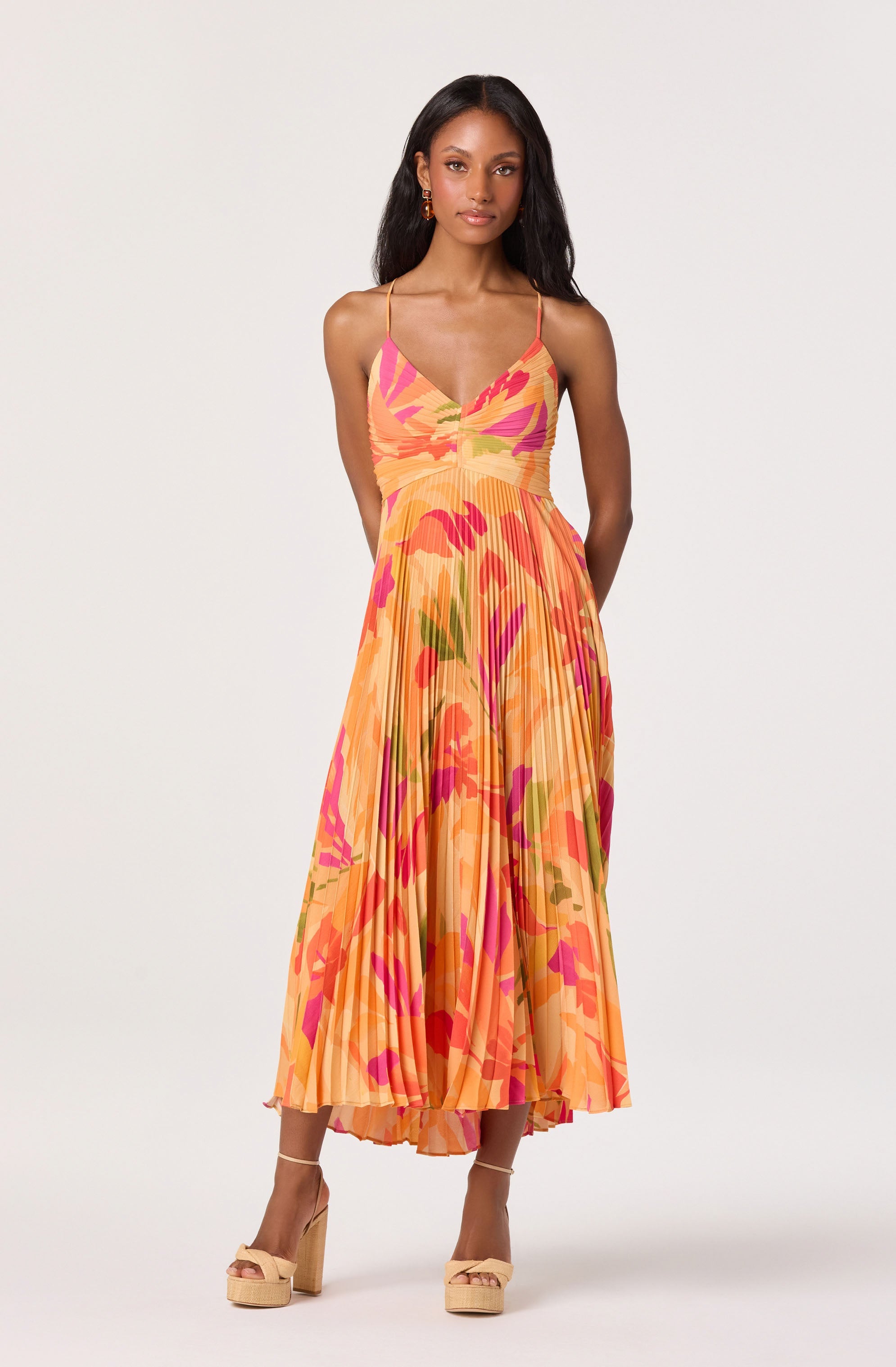 Blythe Floral Plisse Midi Dress