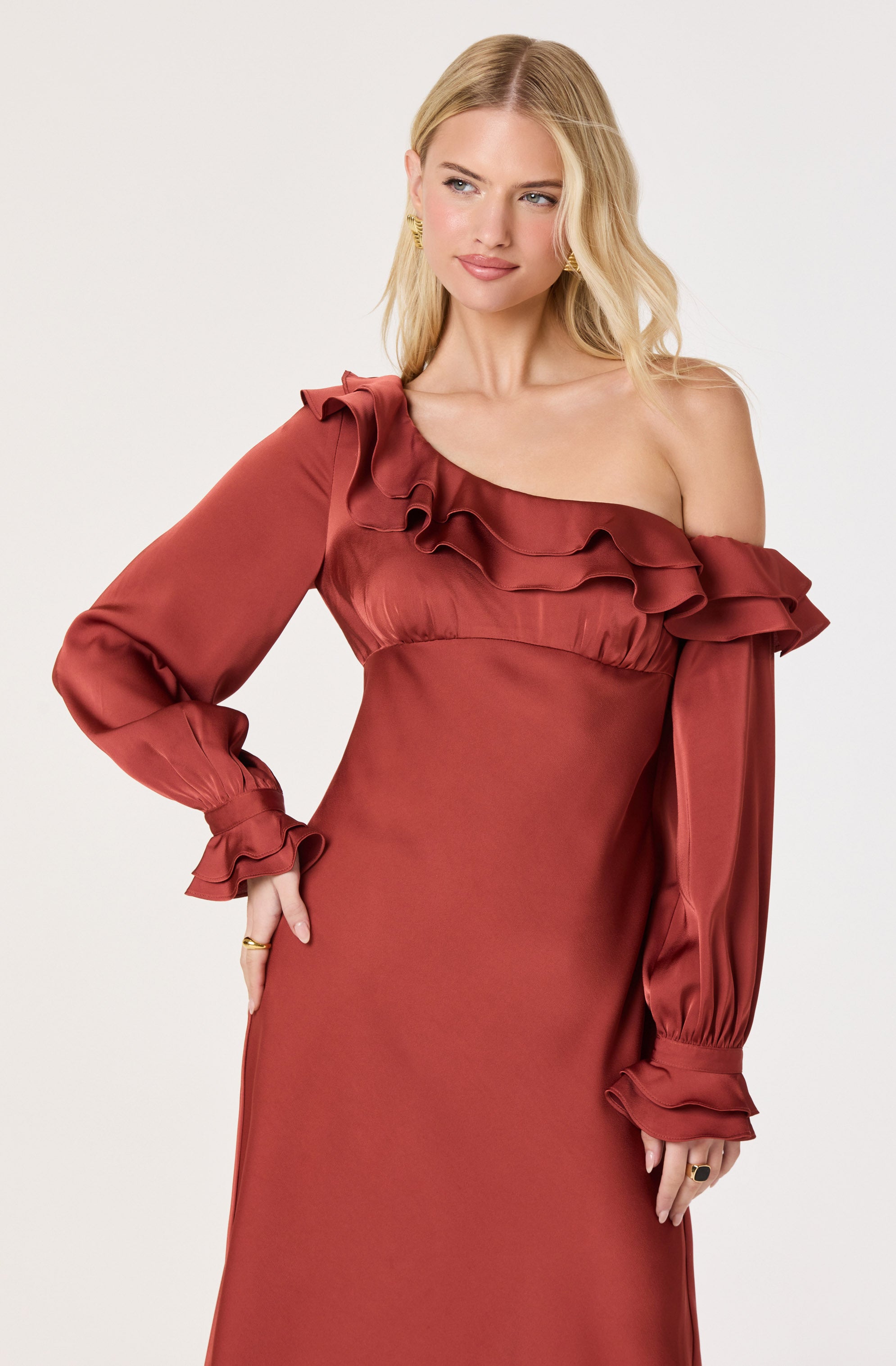 Coraline Off-Shoulder Satin Maxi Dress