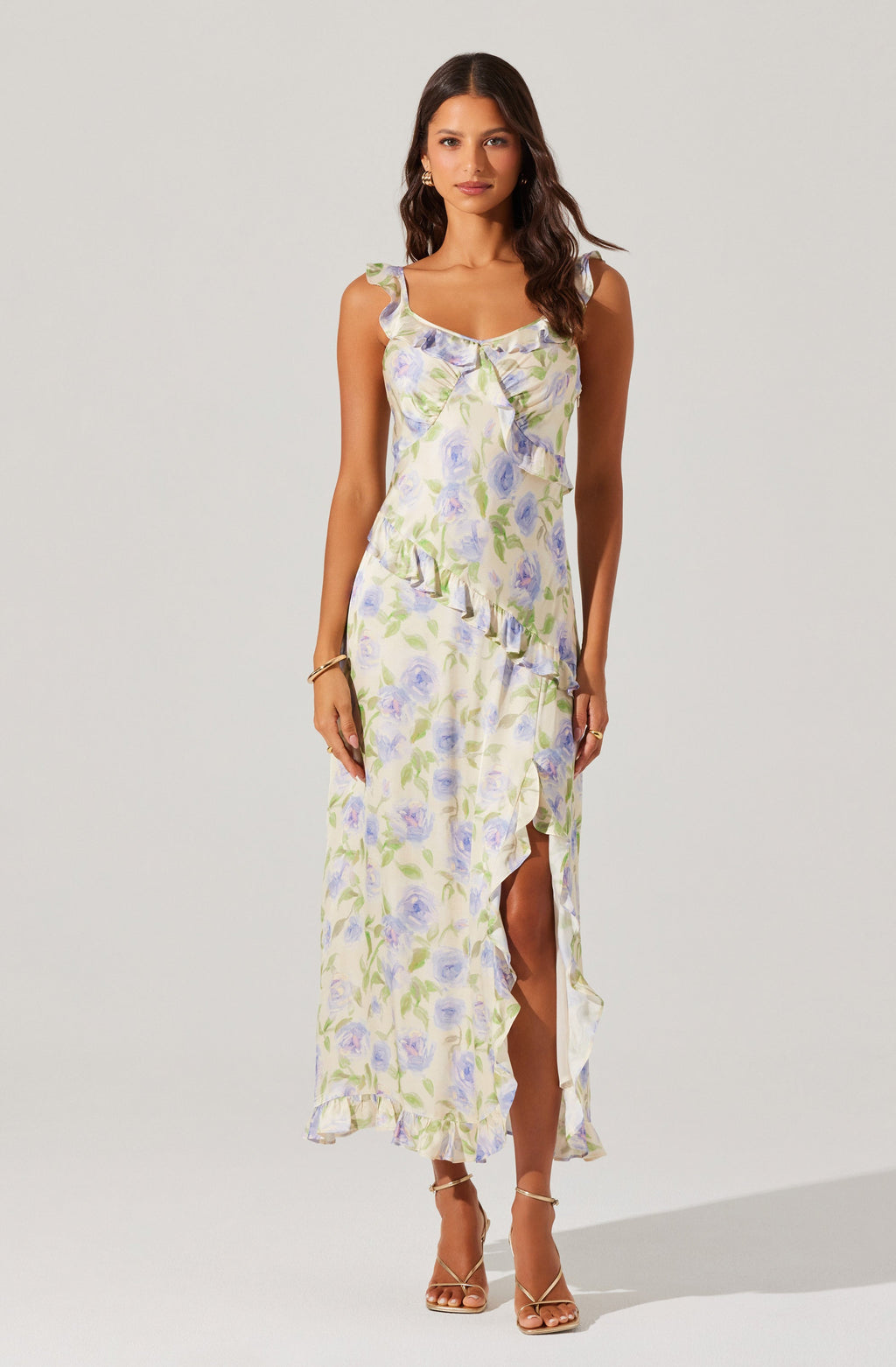 Rosalina Satin Ruffle Midi Dress