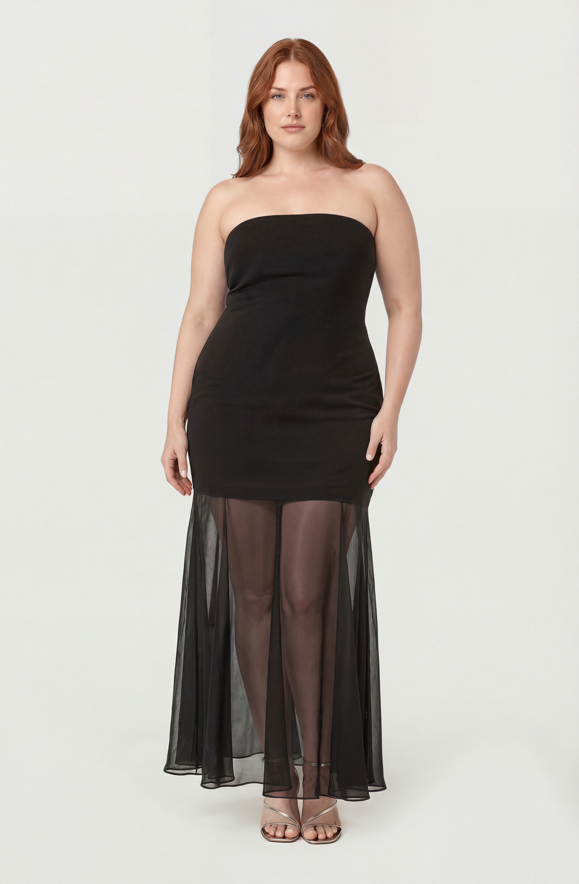 Lizet Strapless Mini Dress with Sheer Maxi Overlay