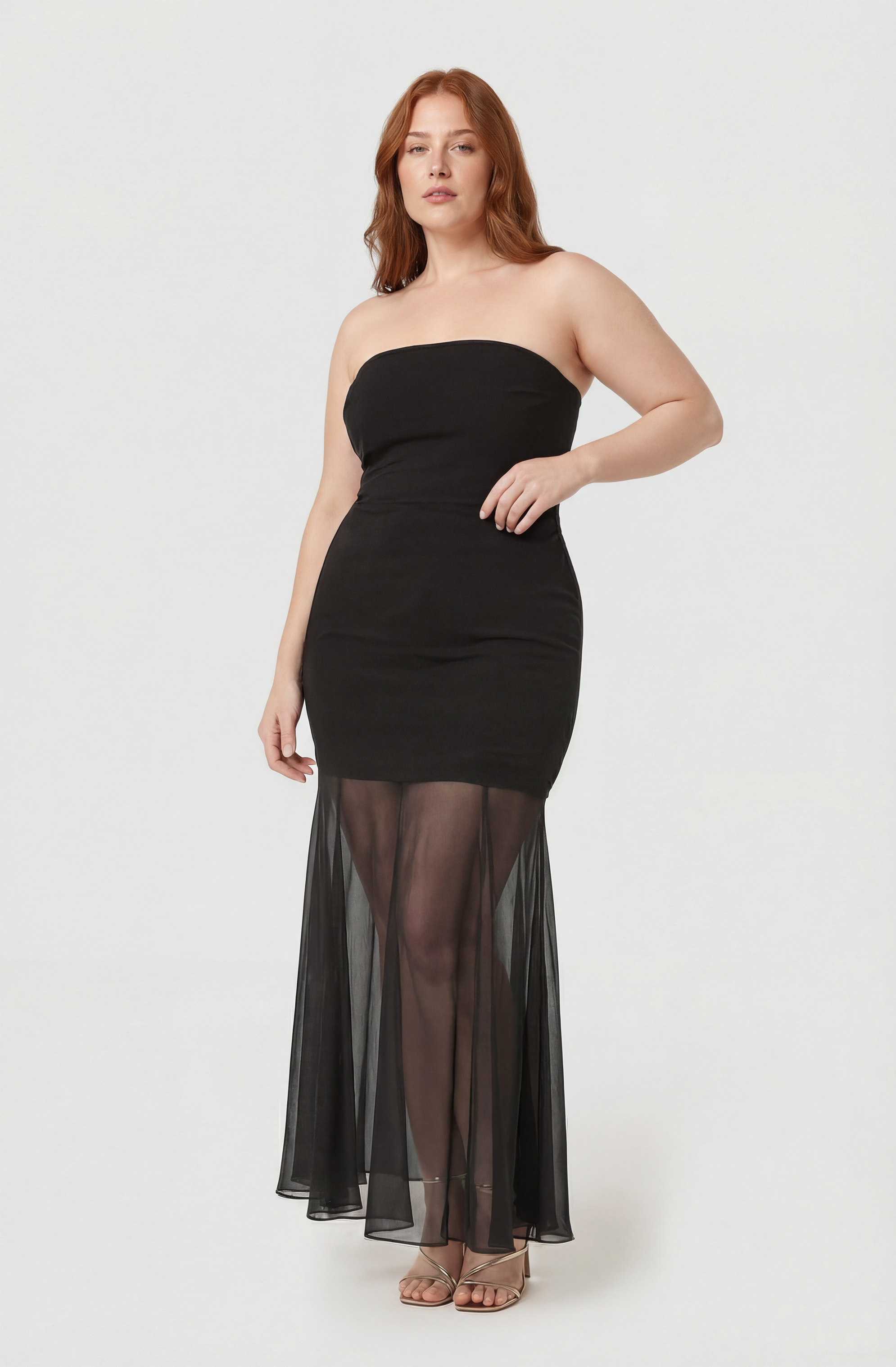 Lizet Strapless Mini Dress with Sheer Maxi Overlay