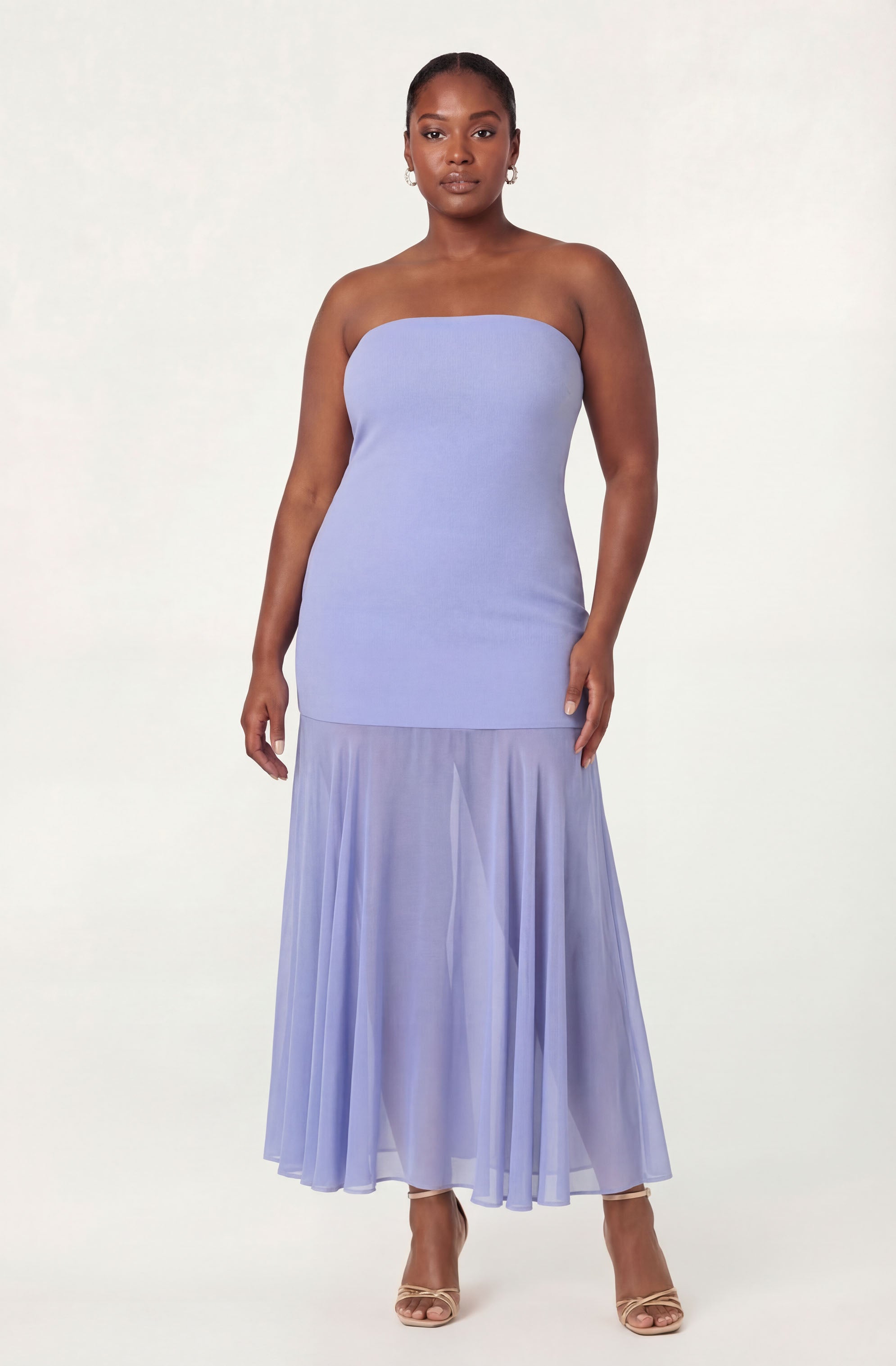 Lizet Strapless Mini Dress with Sheer Maxi Overlay