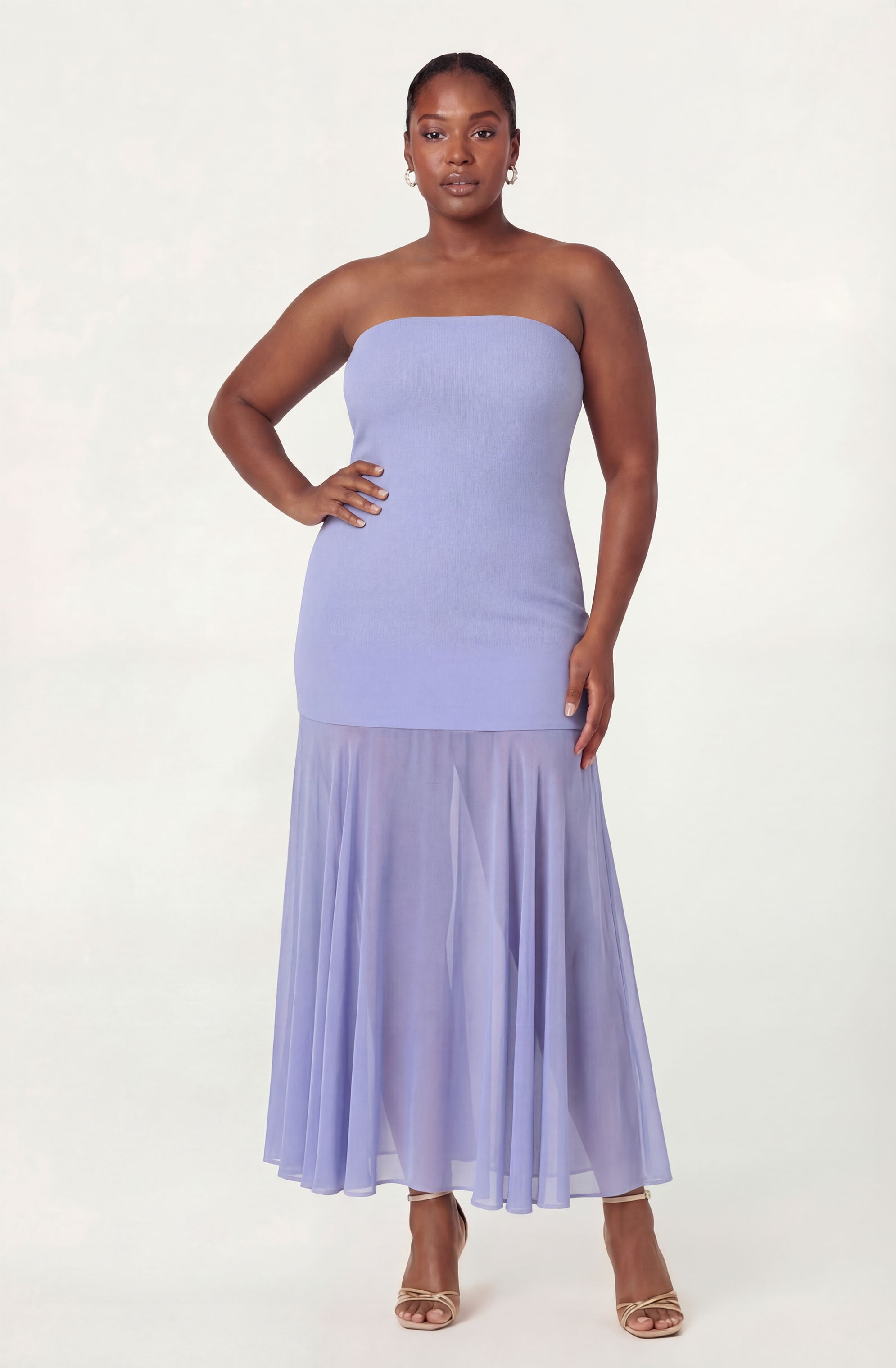 Lizet Strapless Mini Dress with Sheer Maxi Overlay