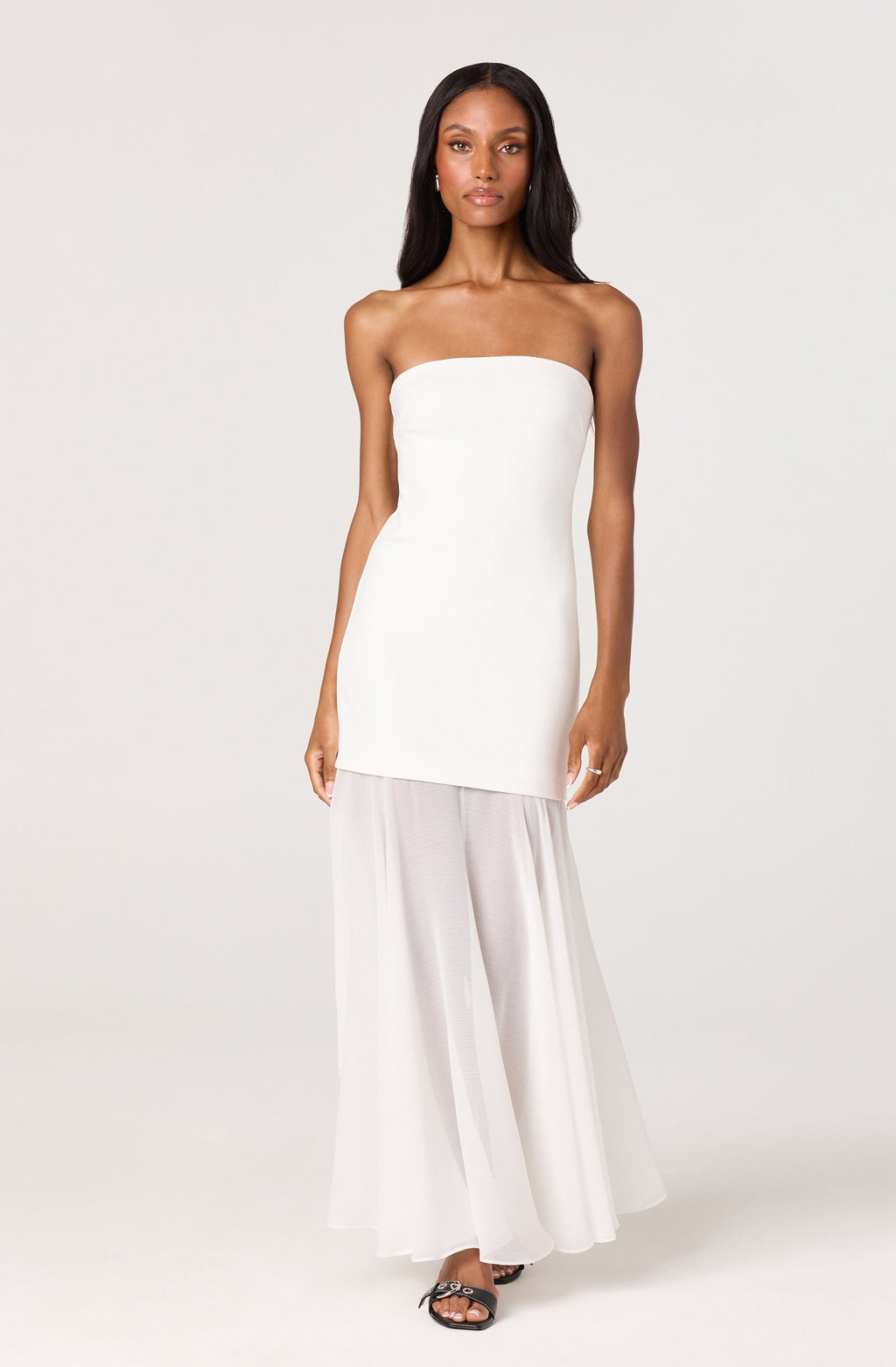 Lizet Strapless Mini Dress with Sheer Maxi Overlay