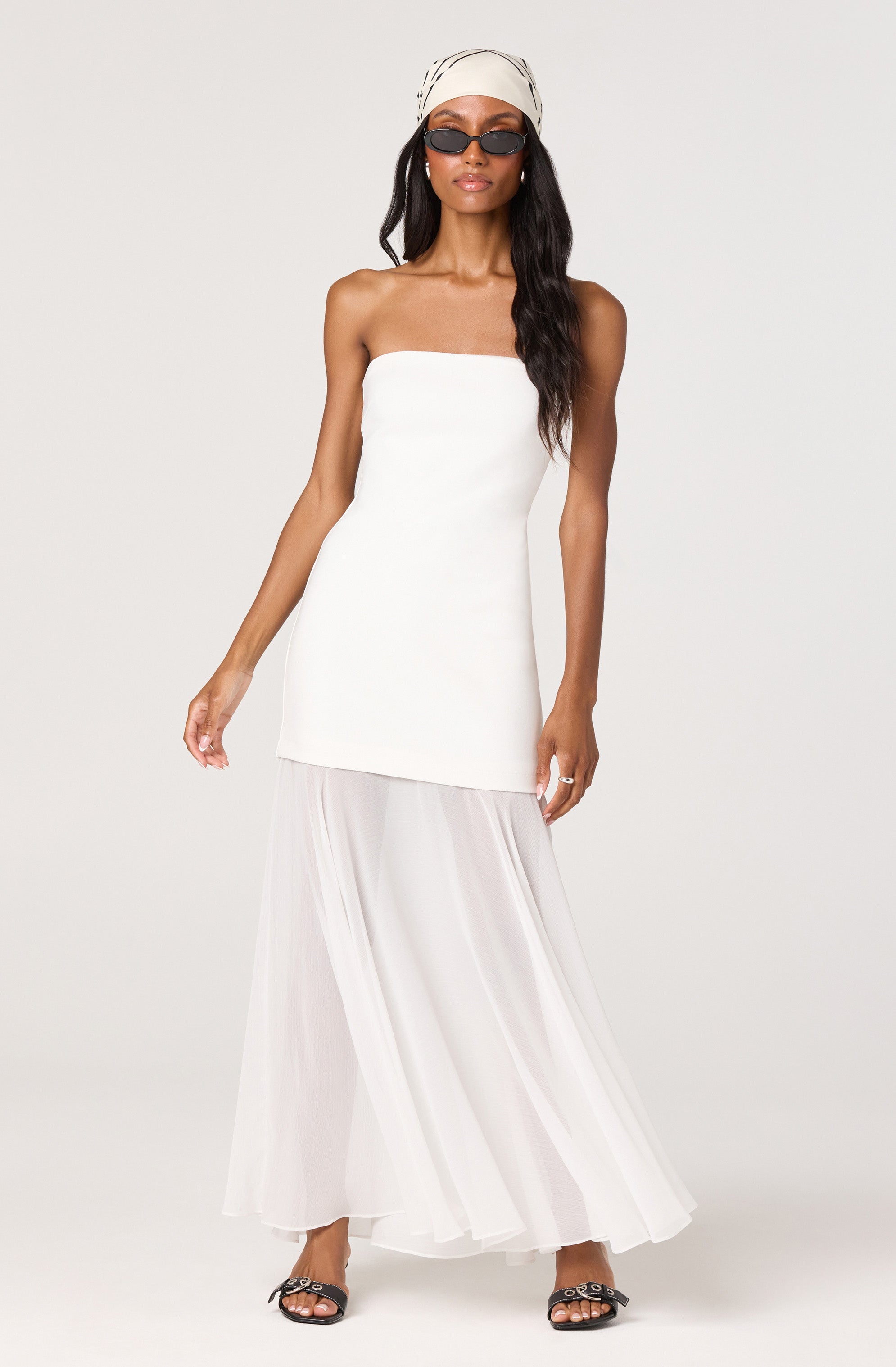Lizet Strapless Mini Dress with Sheer Maxi Overlay