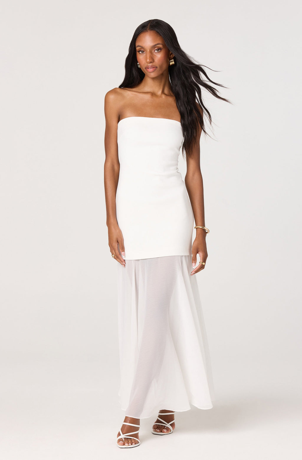 Lizet Strapless Mini Dress with Sheer Maxi Overlay