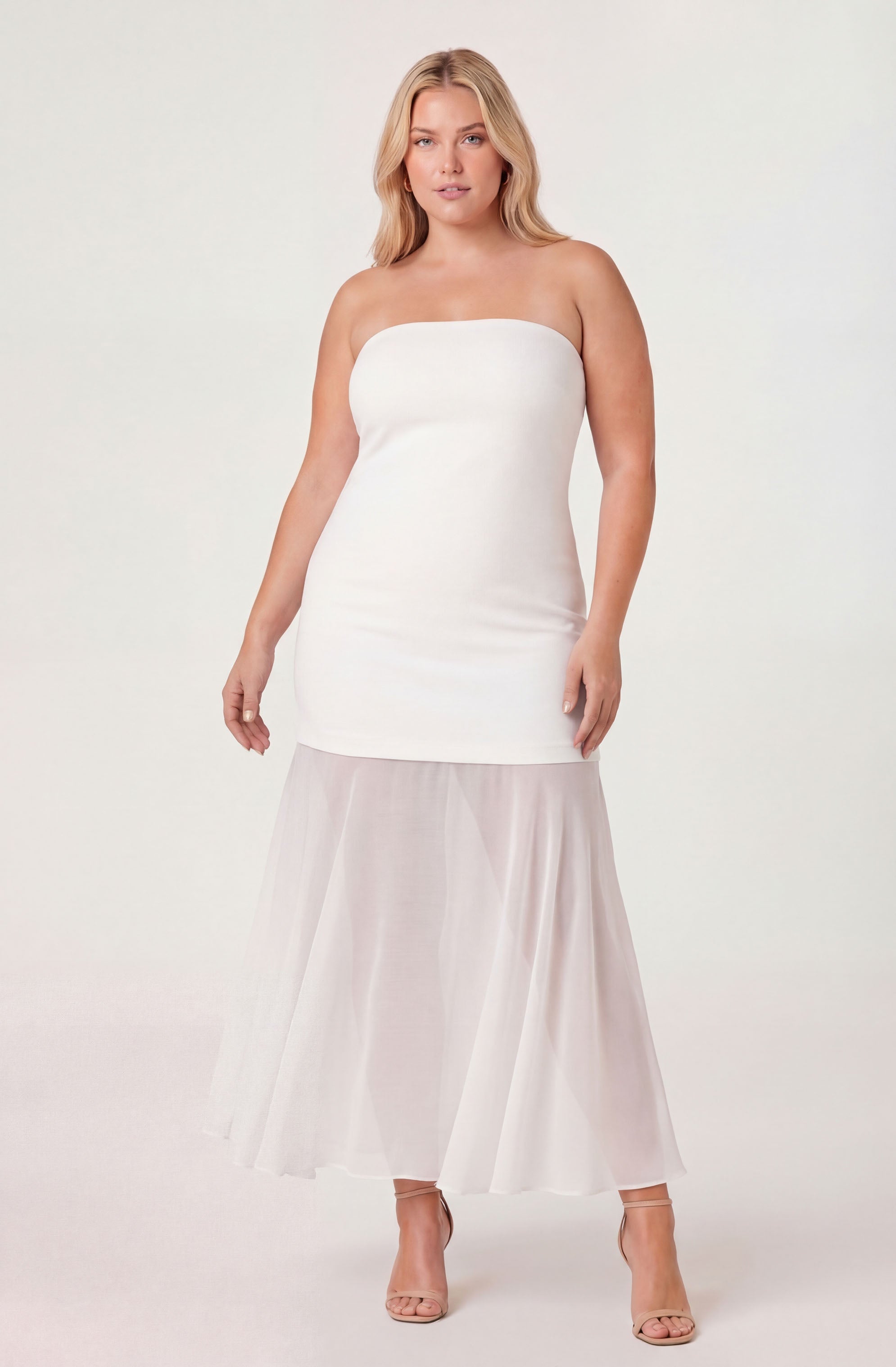 Lizet Strapless Mini Dress with Sheer Maxi Overlay