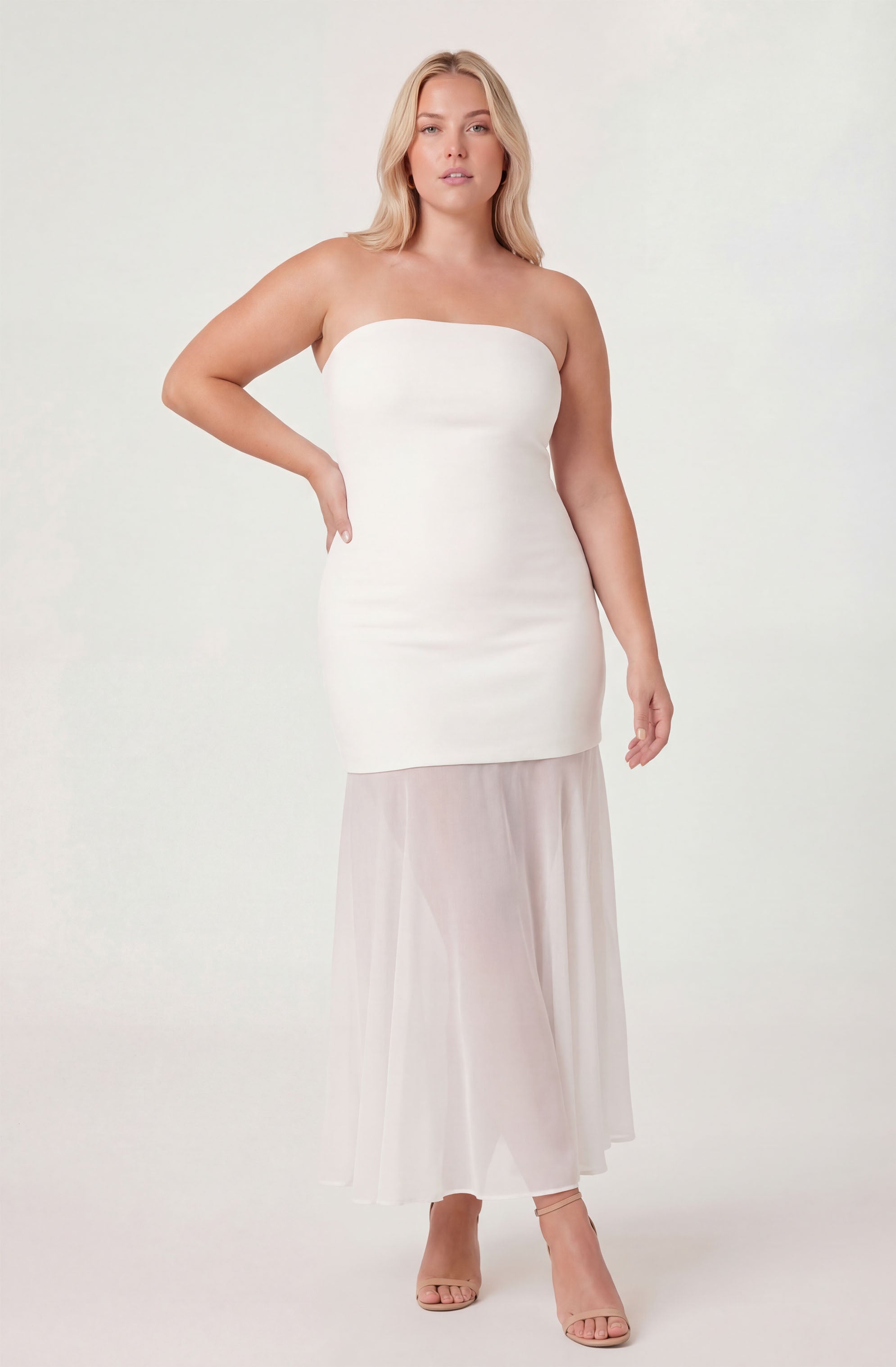 Lizet Strapless Mini Dress with Sheer Maxi Overlay