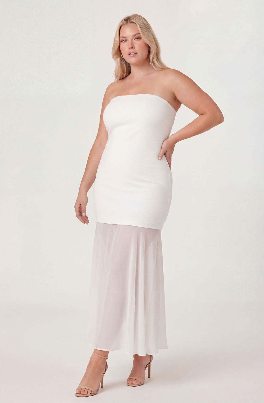 Lizet Strapless Mini Dress with Sheer Maxi Overlay