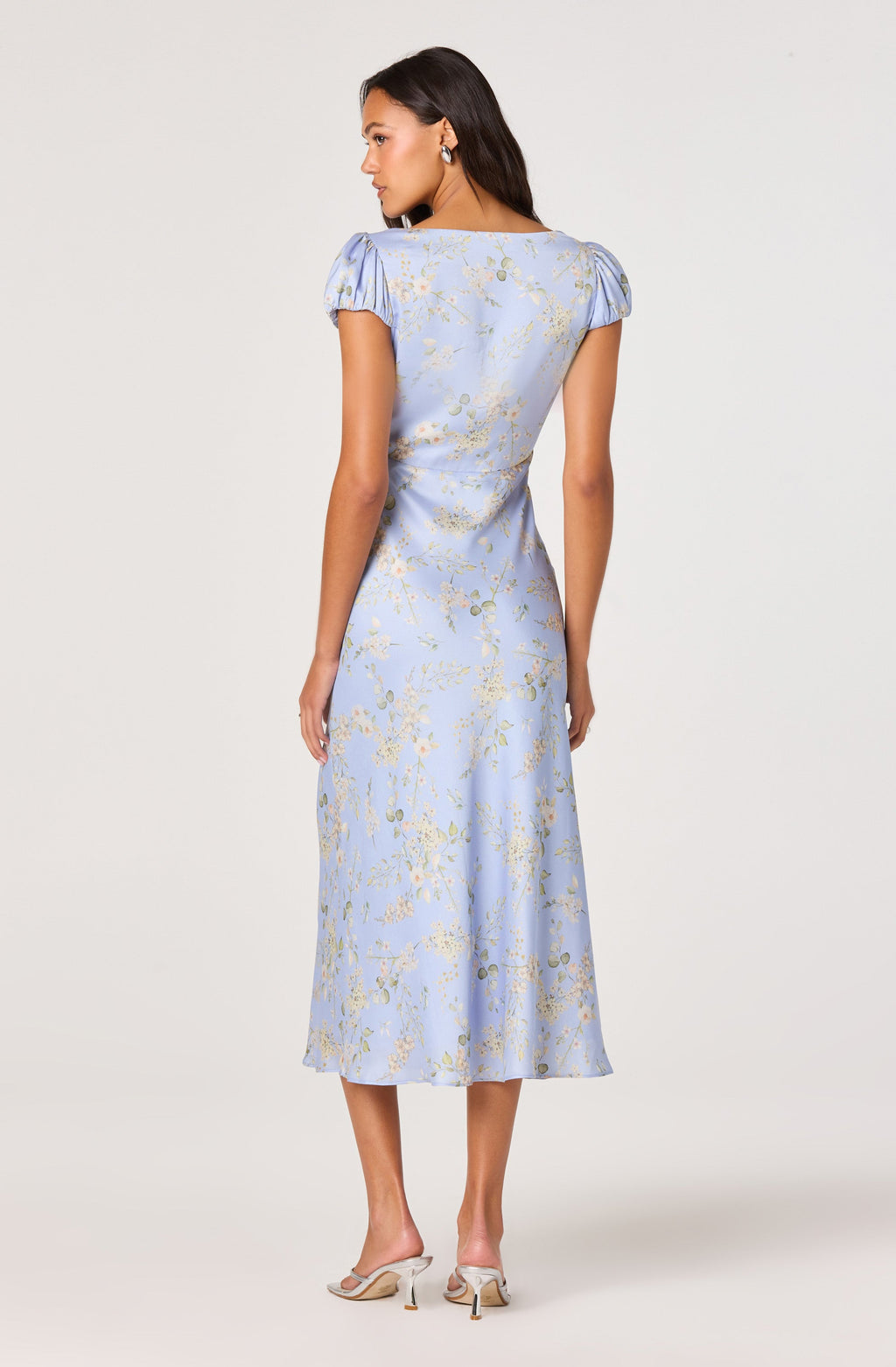 Makaela Puff Sleeve Floral Satin Midi Dress