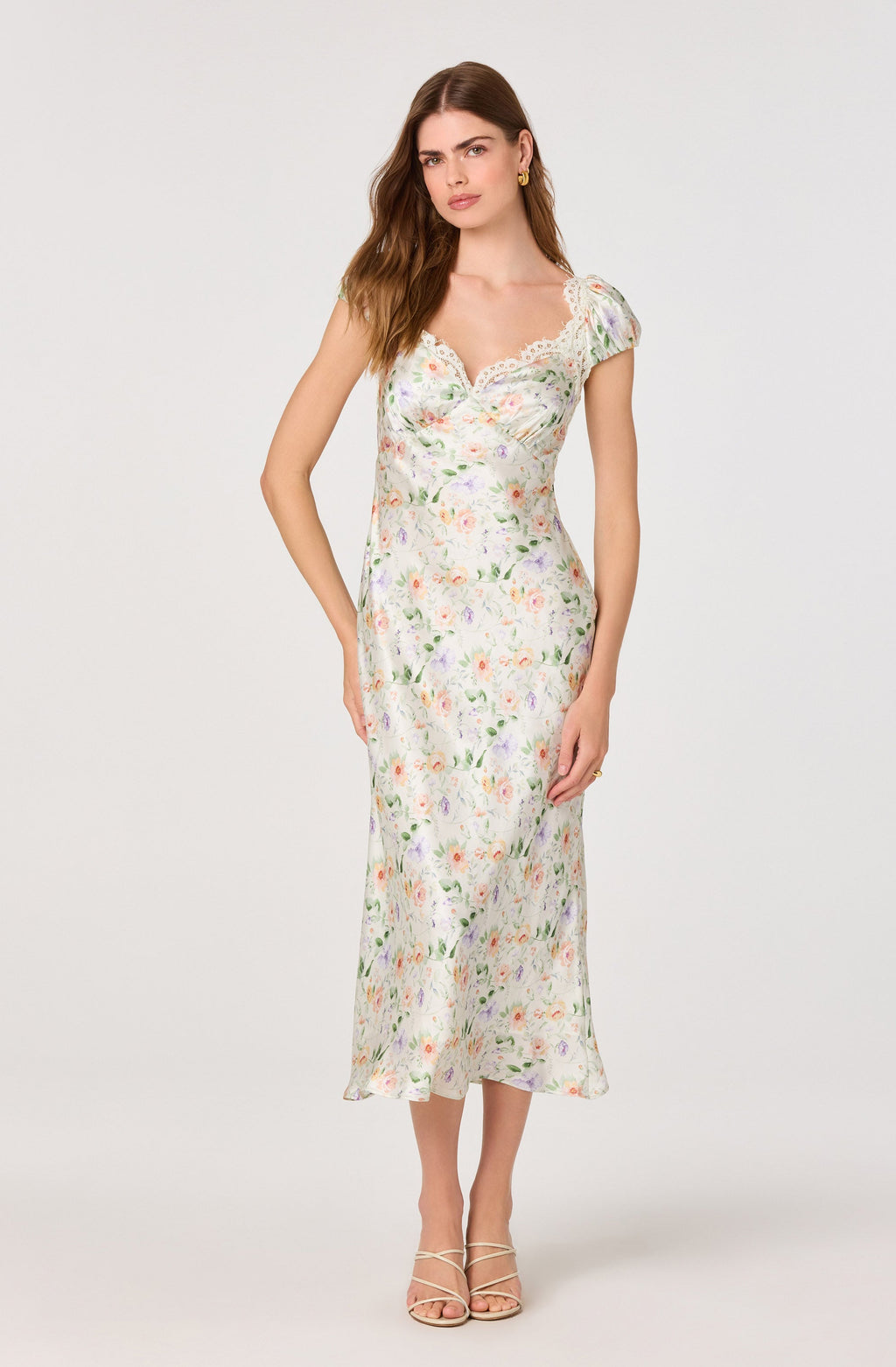Makaela Puff Sleeve Floral Satin Midi Dress