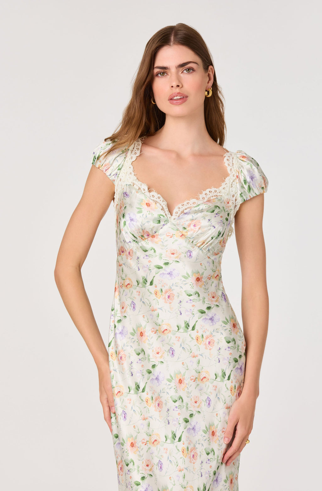 Makaela Puff Sleeve Floral Satin Midi Dress