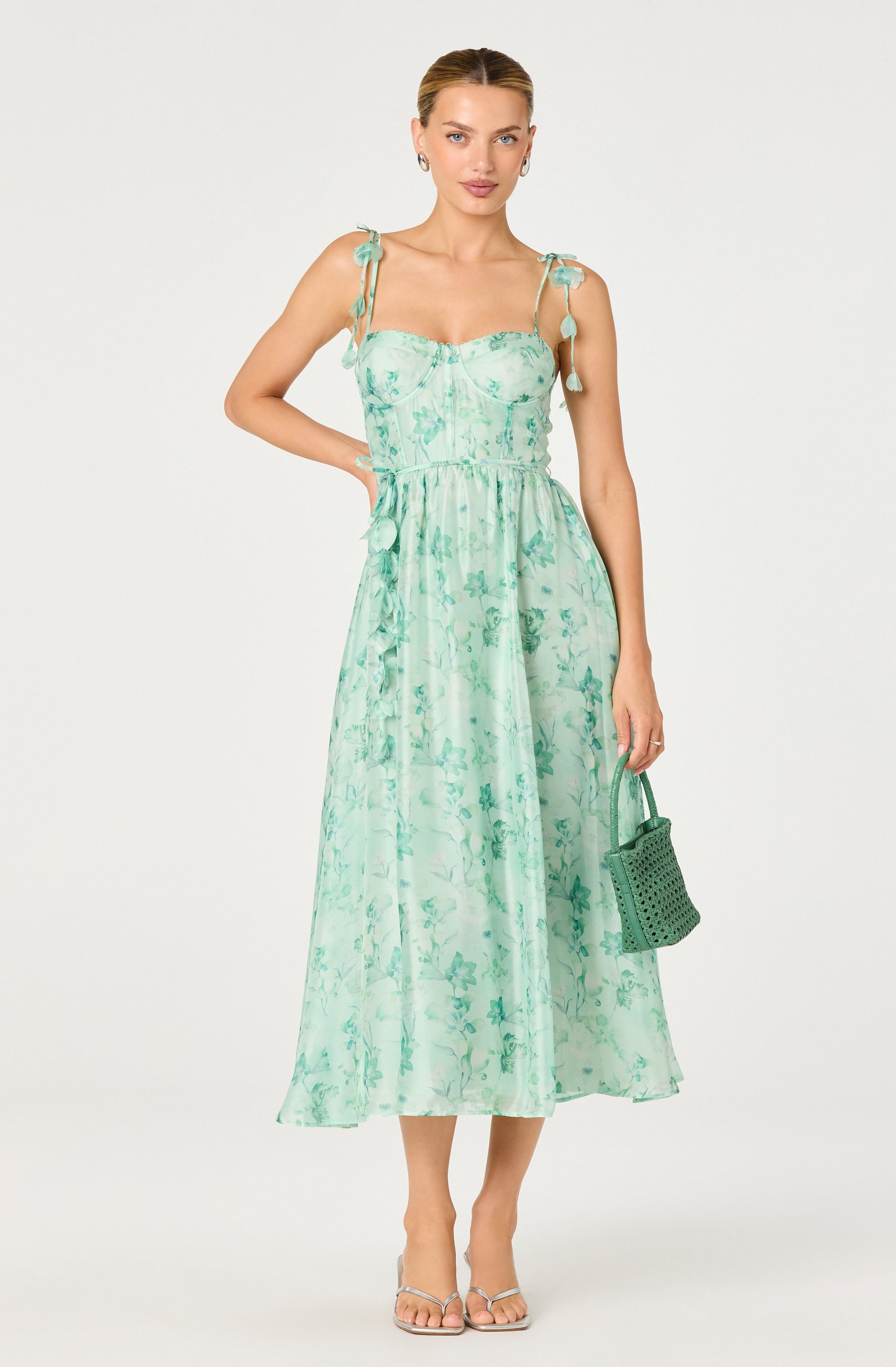 Halcyon Floral 3D Flower Appliqué Midi Dress