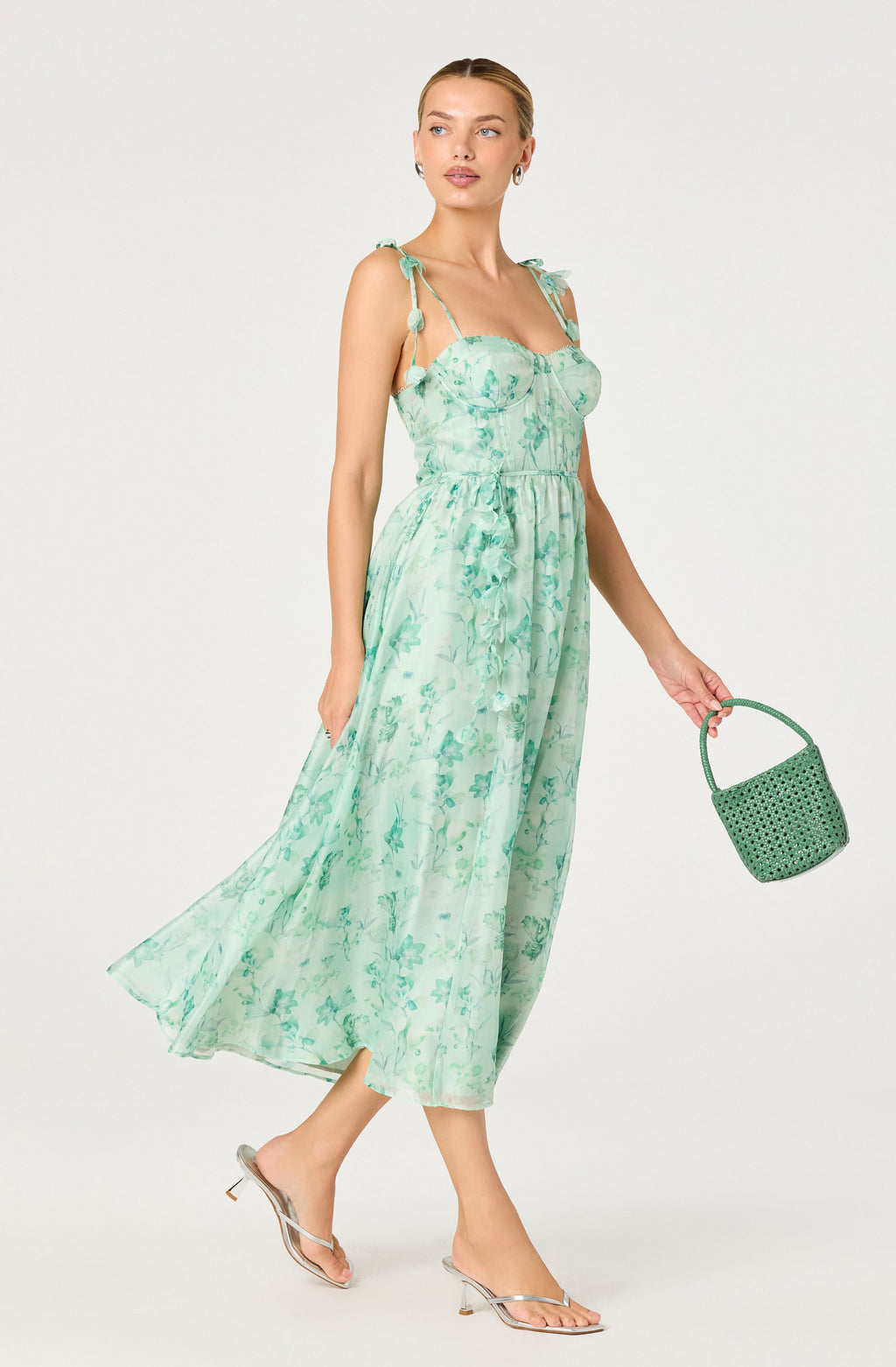 Halcyon Floral 3D Flower Appliqué Midi Dress