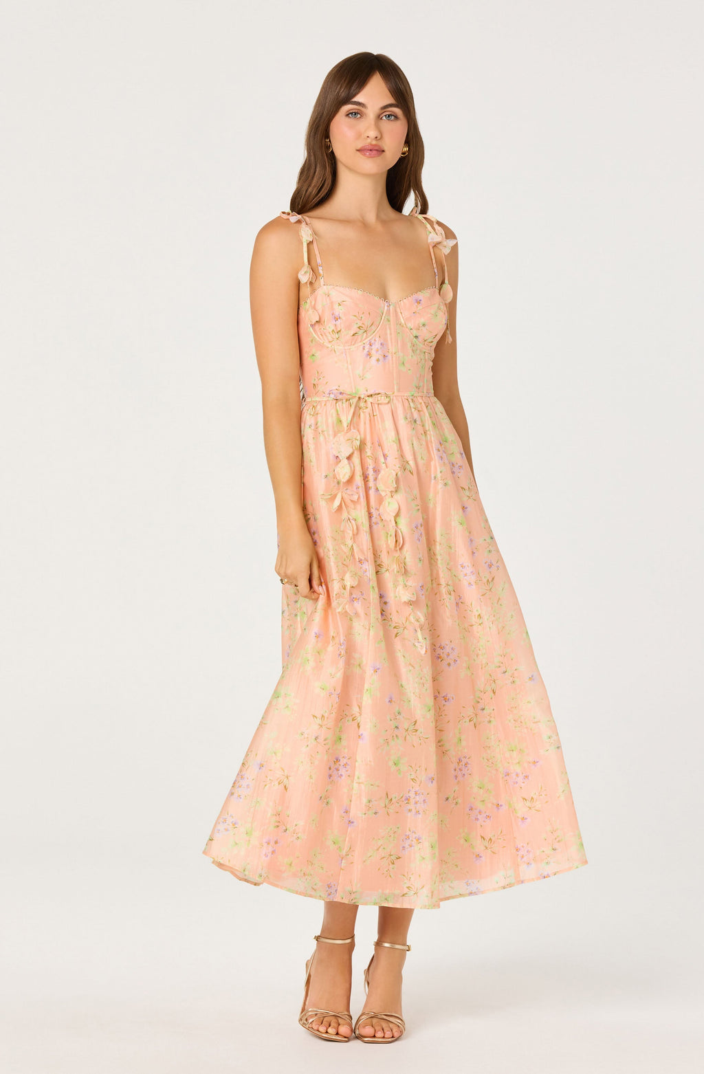 Halcyon Floral 3D Flower Appliqué Midi Dress