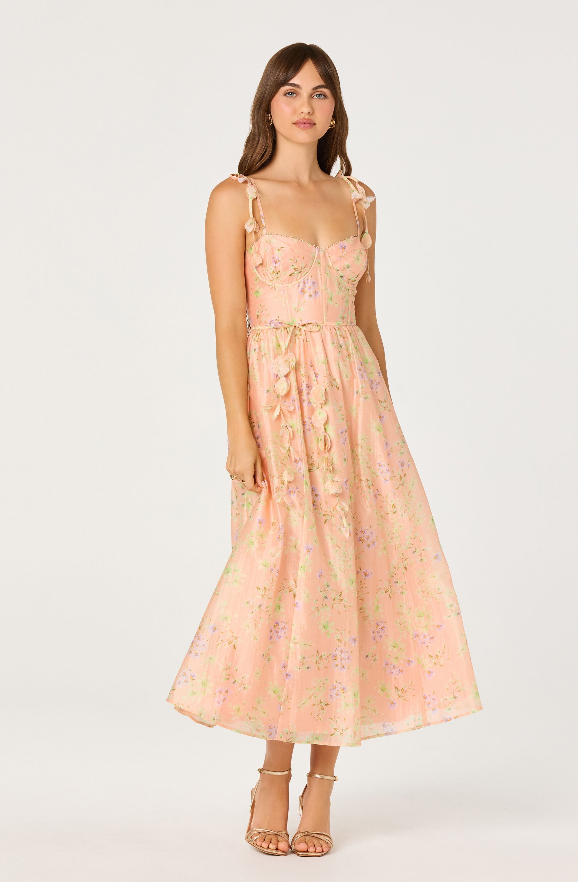 Halcyon Floral 3D Flower Appliqué Midi Dress