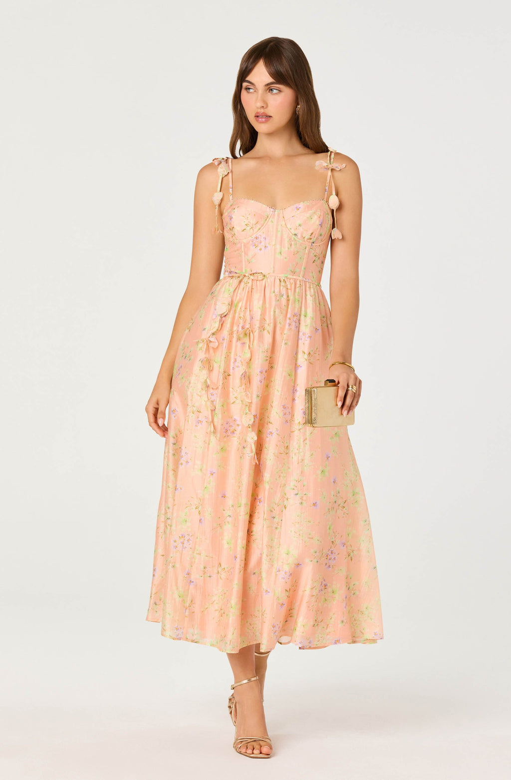 Halcyon Floral 3D Flower Appliqué Midi Dress