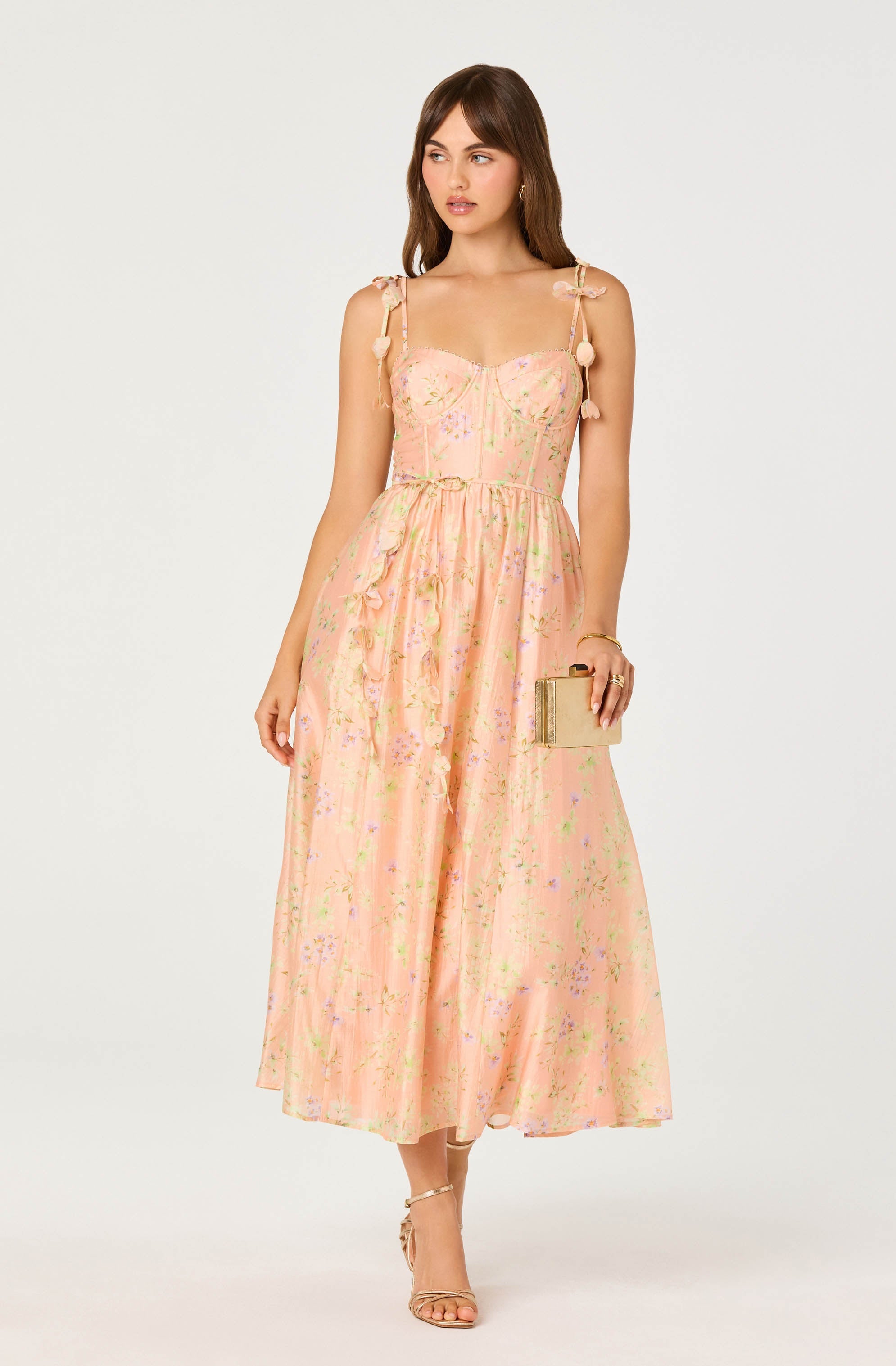 Halcyon Floral 3D Flower Appliqué Midi Dress