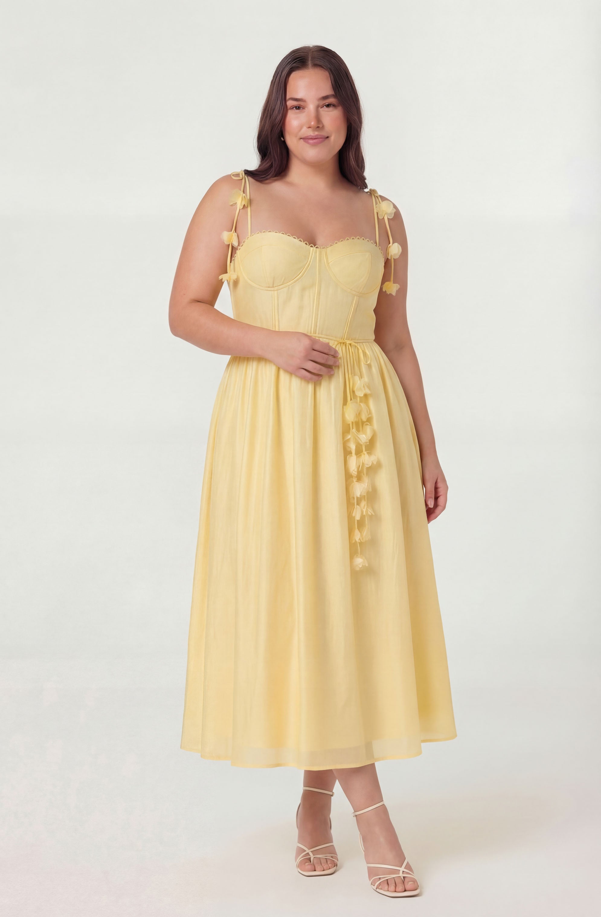 Halcyon 3D Flower Appliqué Midi Dress