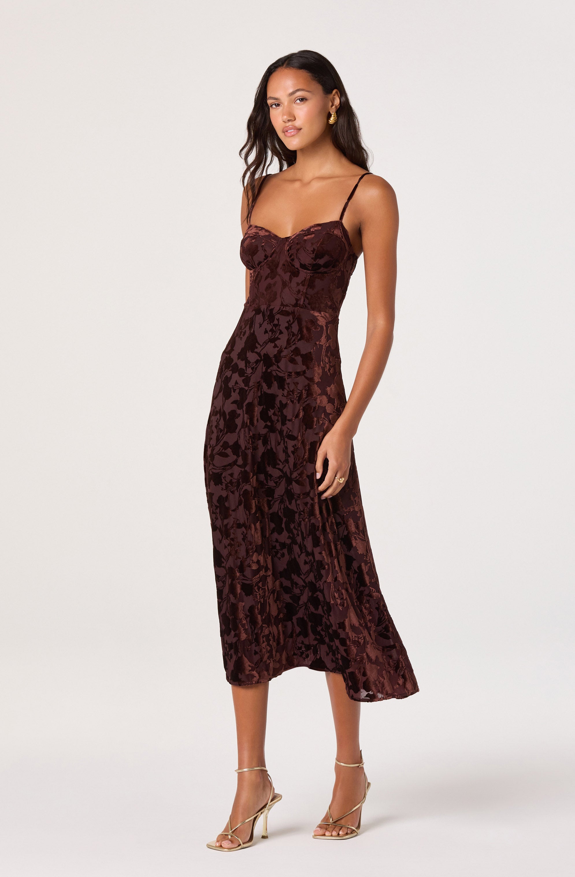 Velvet Floral Burnout Bustier Midi Dress