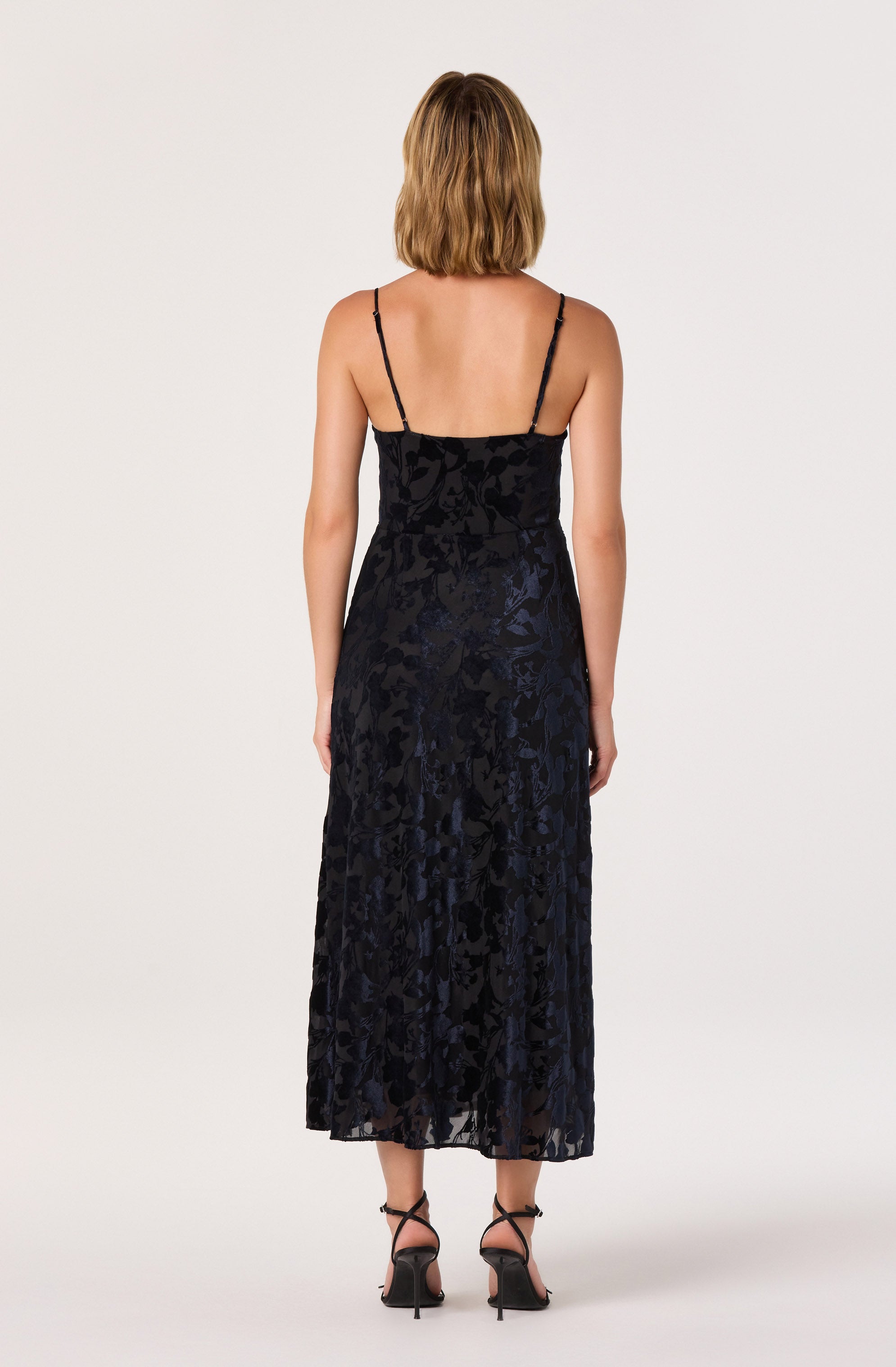 Velvet Floral Burnout Bustier Midi Dress