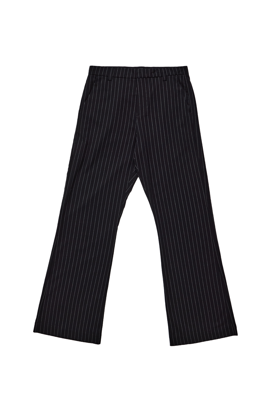Black Pinstripe Stacked Bootcut Suit Pants