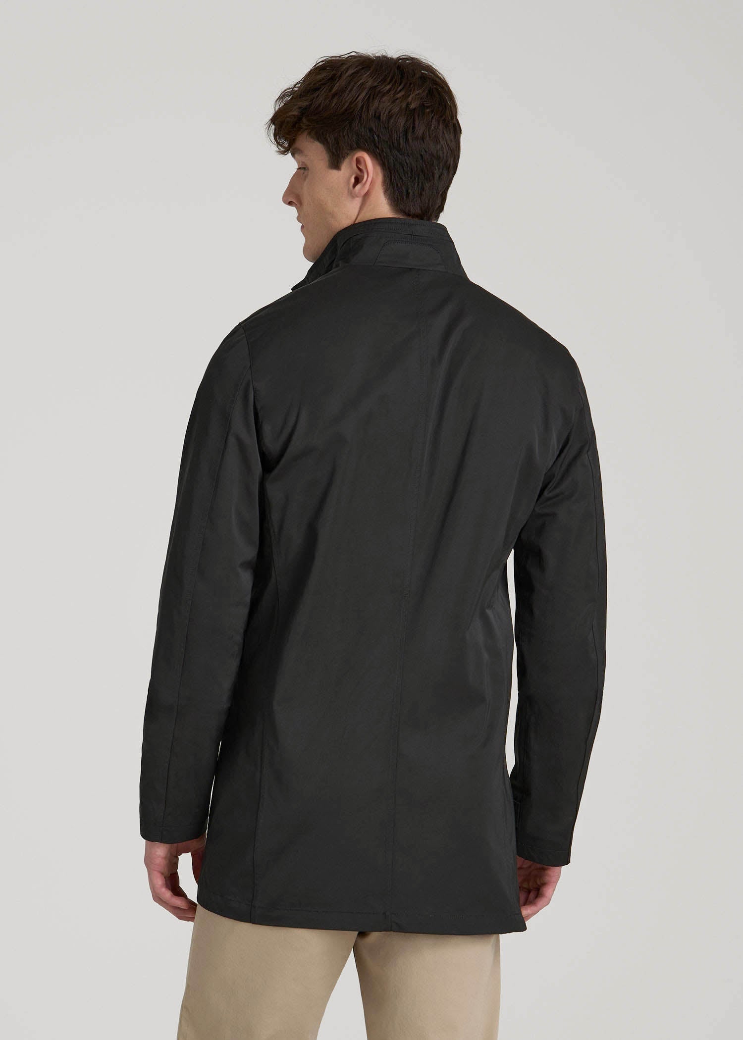 Zip Trench Coat for Tall Men in Black