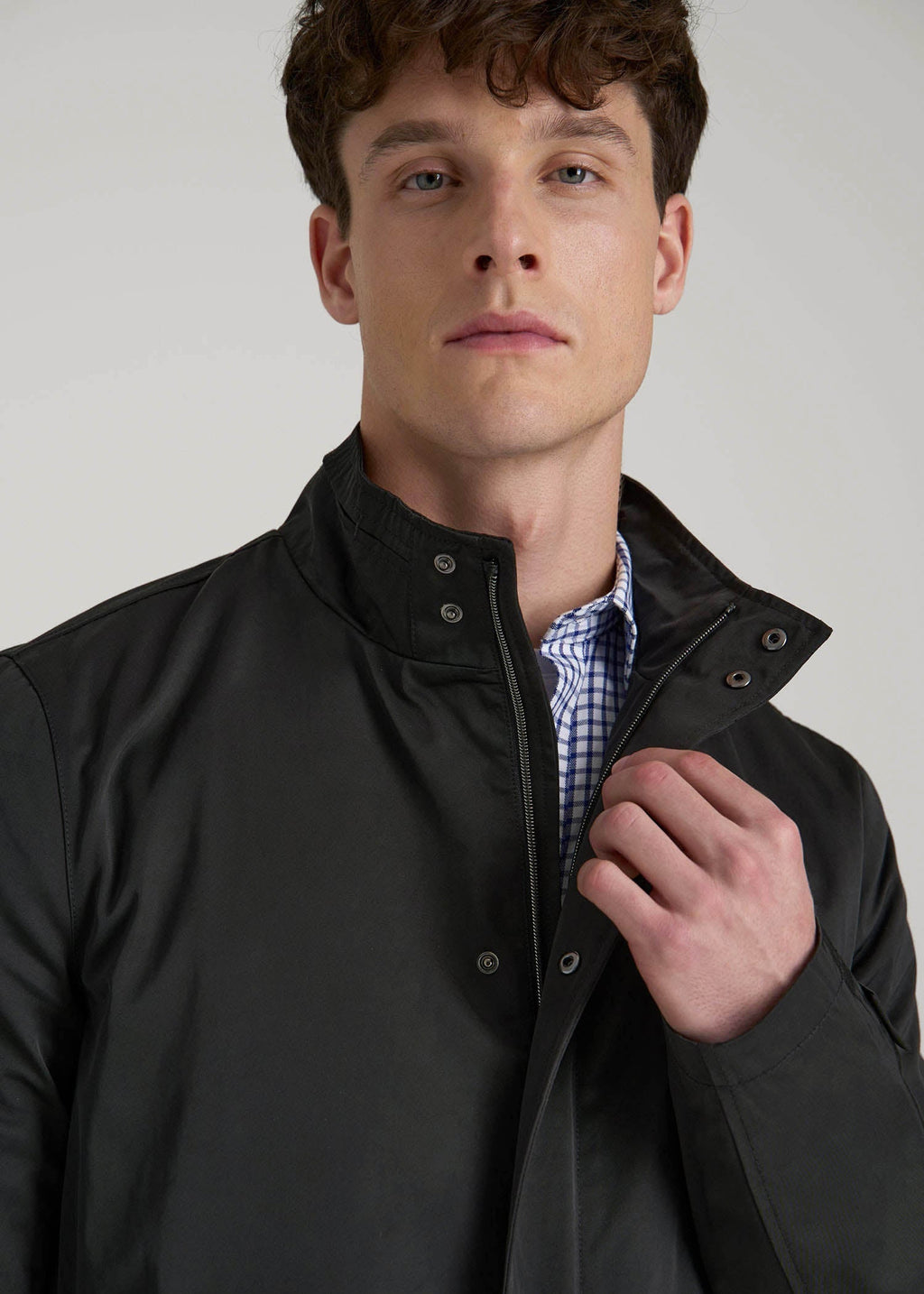 Zip Trench Coat for Tall Men in Black