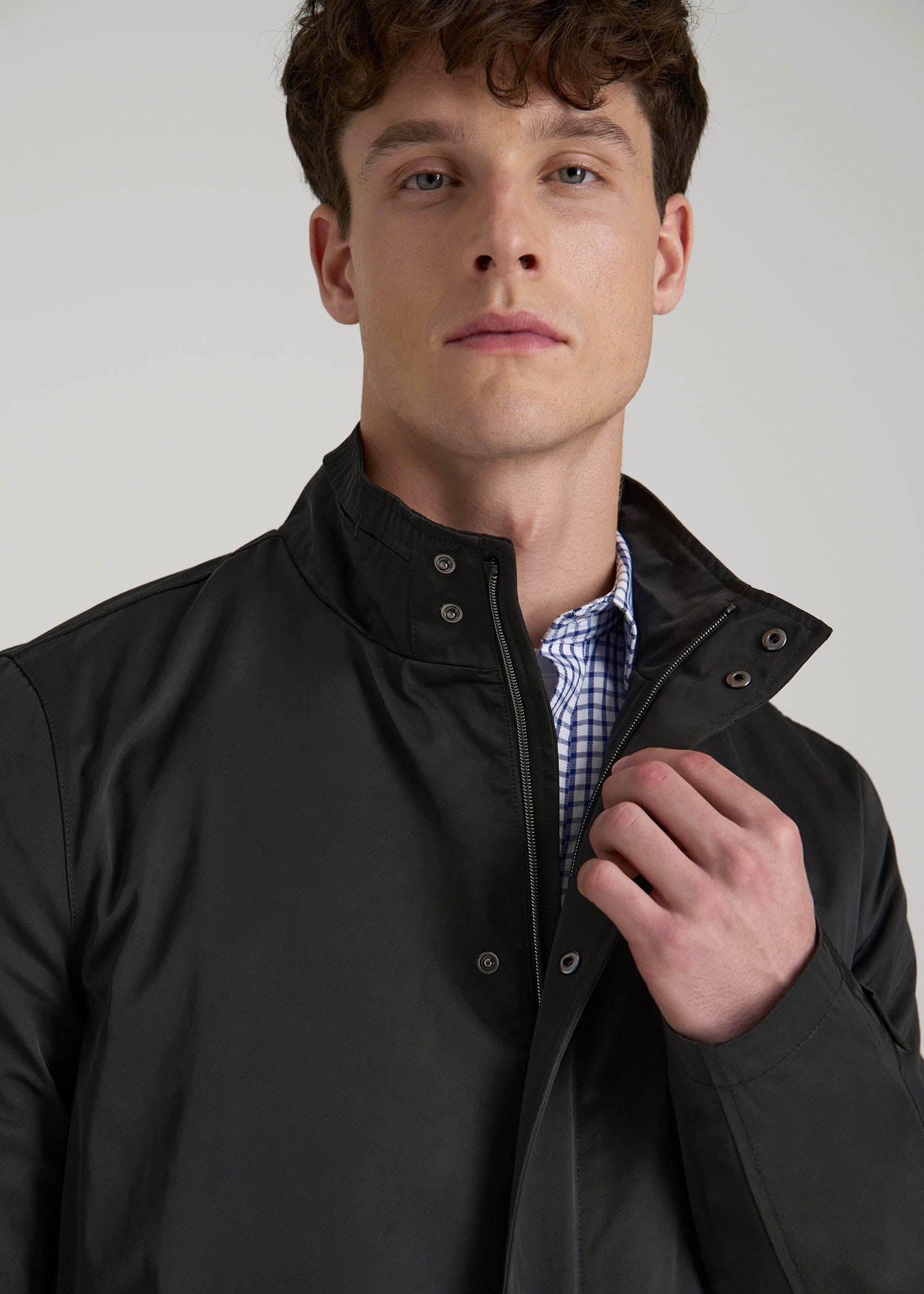 Zip Trench Coat for Tall Men in Black