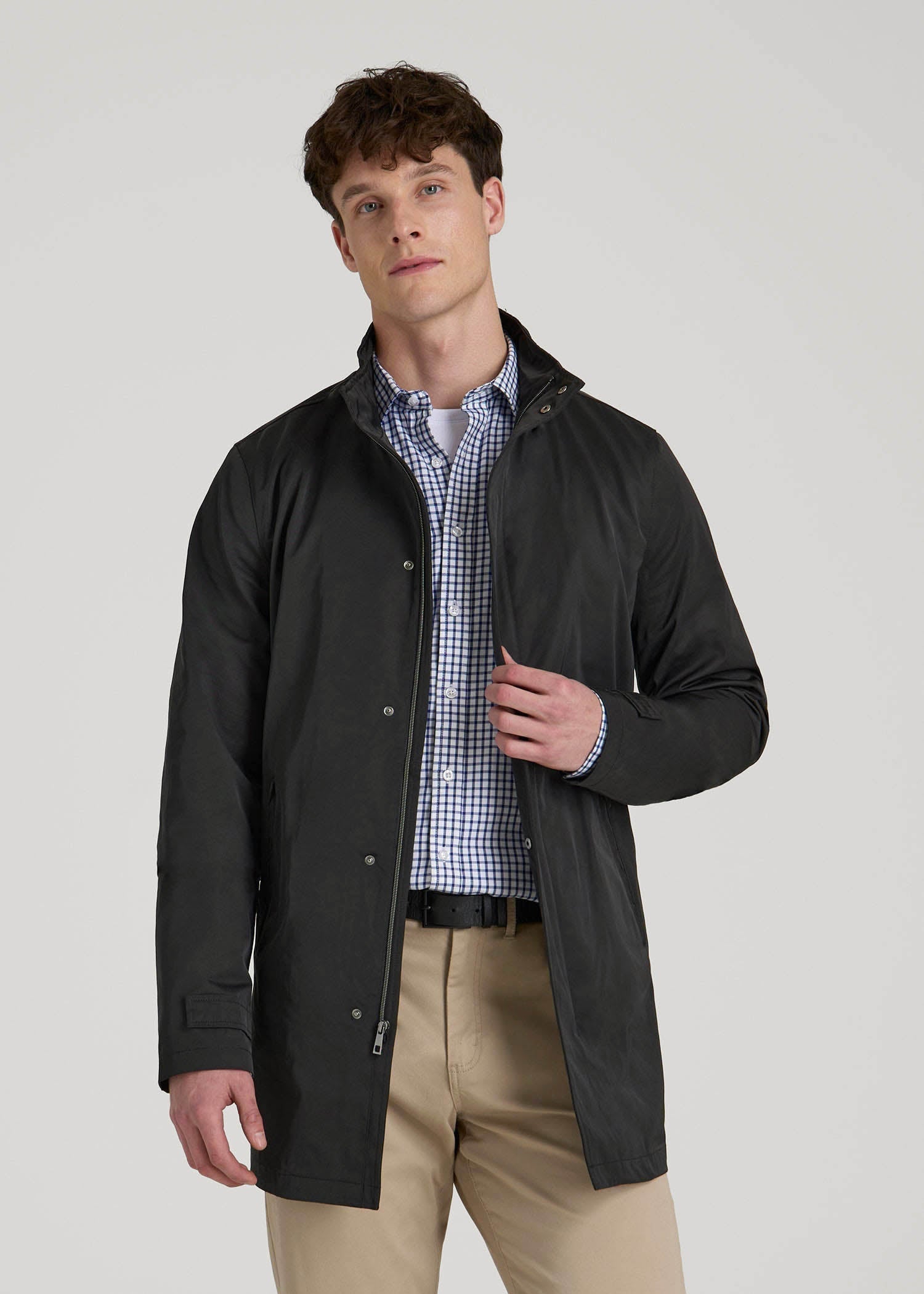 Zip Trench Coat for Tall Men in Black