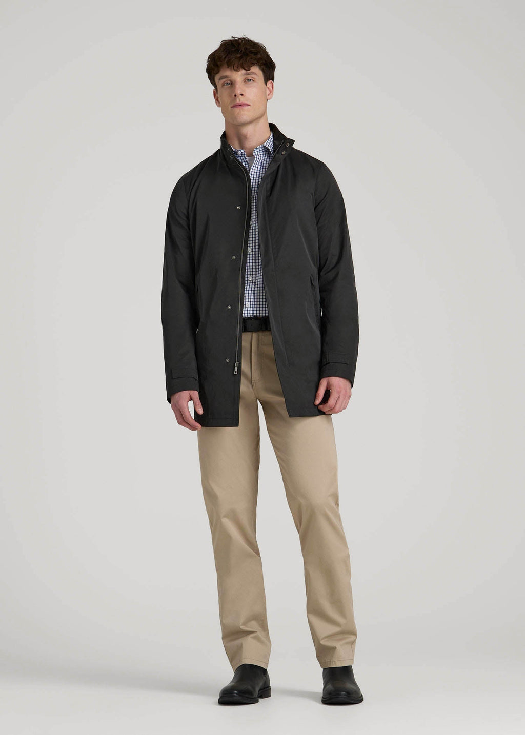 Zip Trench Coat for Tall Men in Black