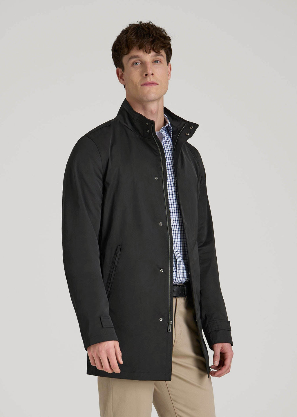 Zip Trench Coat for Tall Men in Black