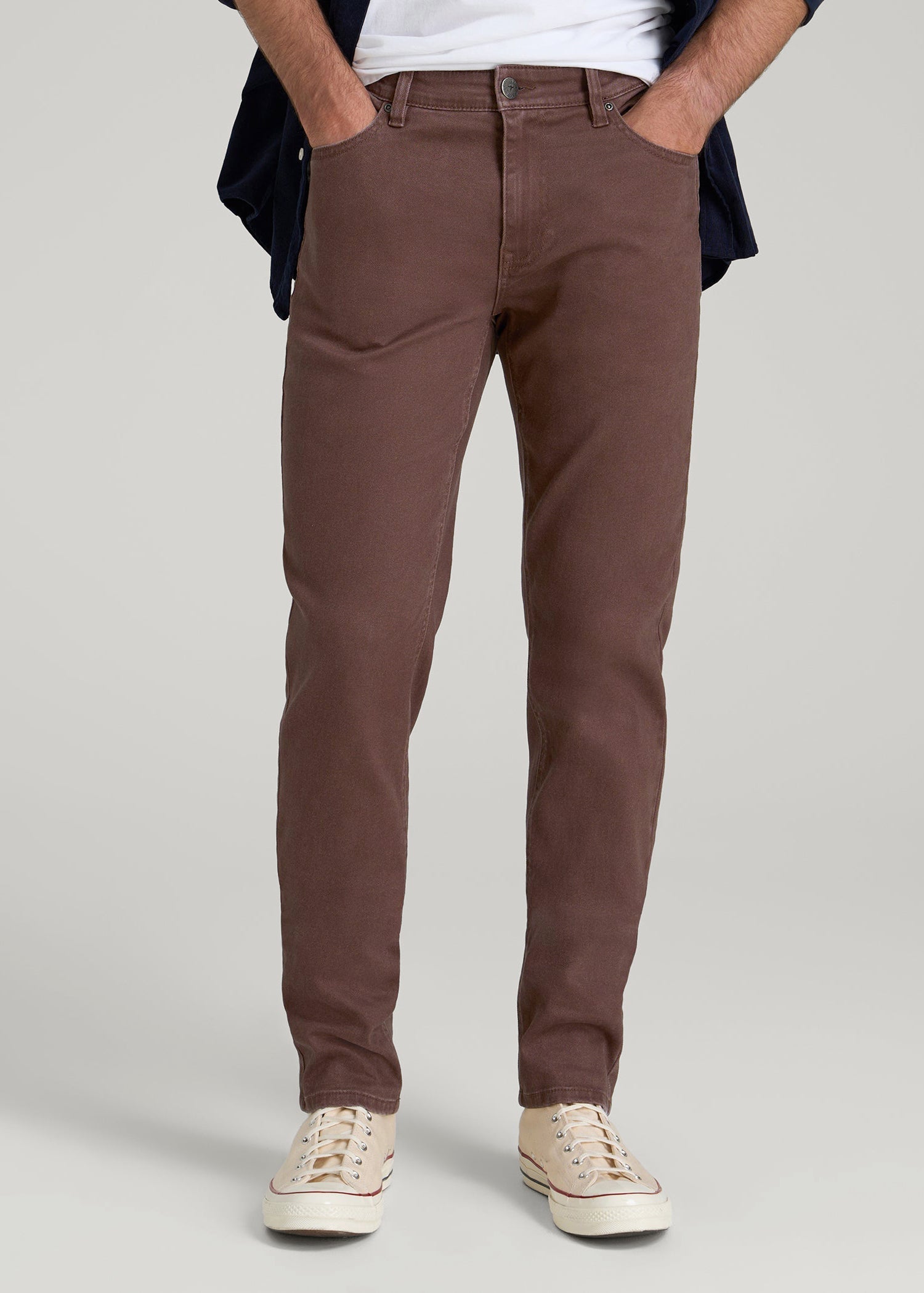 Dylan Slim Fit Colored Jeans for Tall Men in Dark Toffee