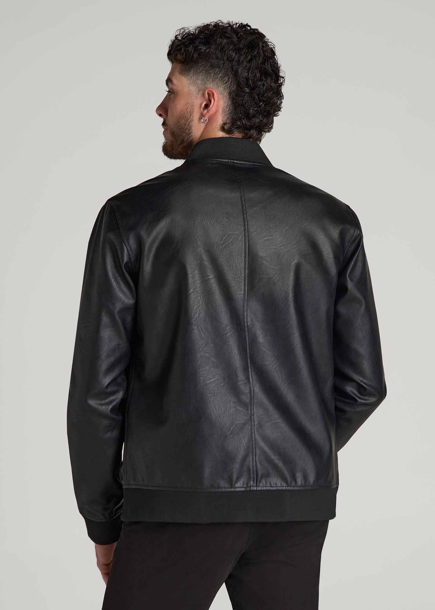 True Touch Leather Bomber Jacket for Tall Men in Black