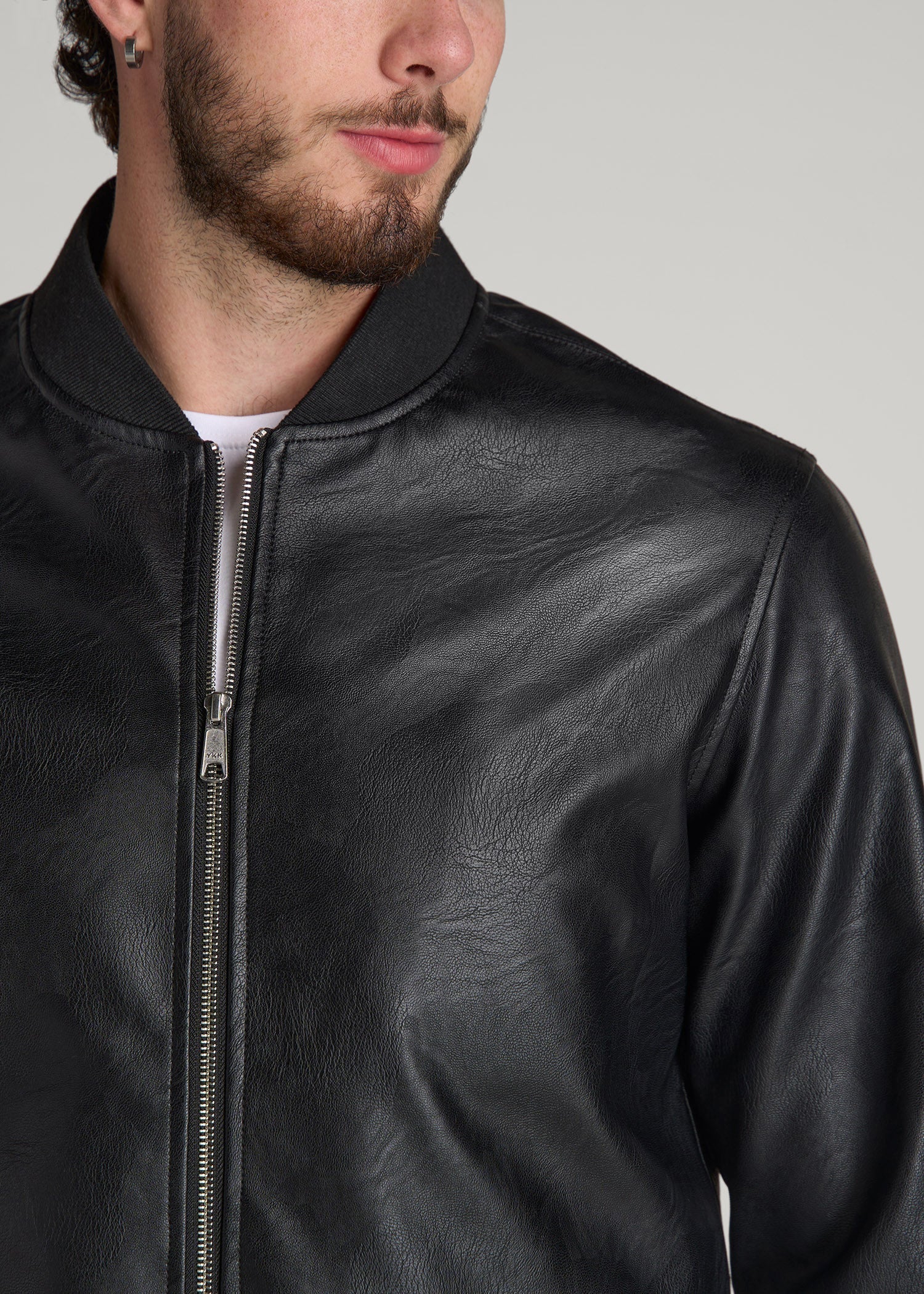 True Touch Leather Bomber Jacket for Tall Men in Black