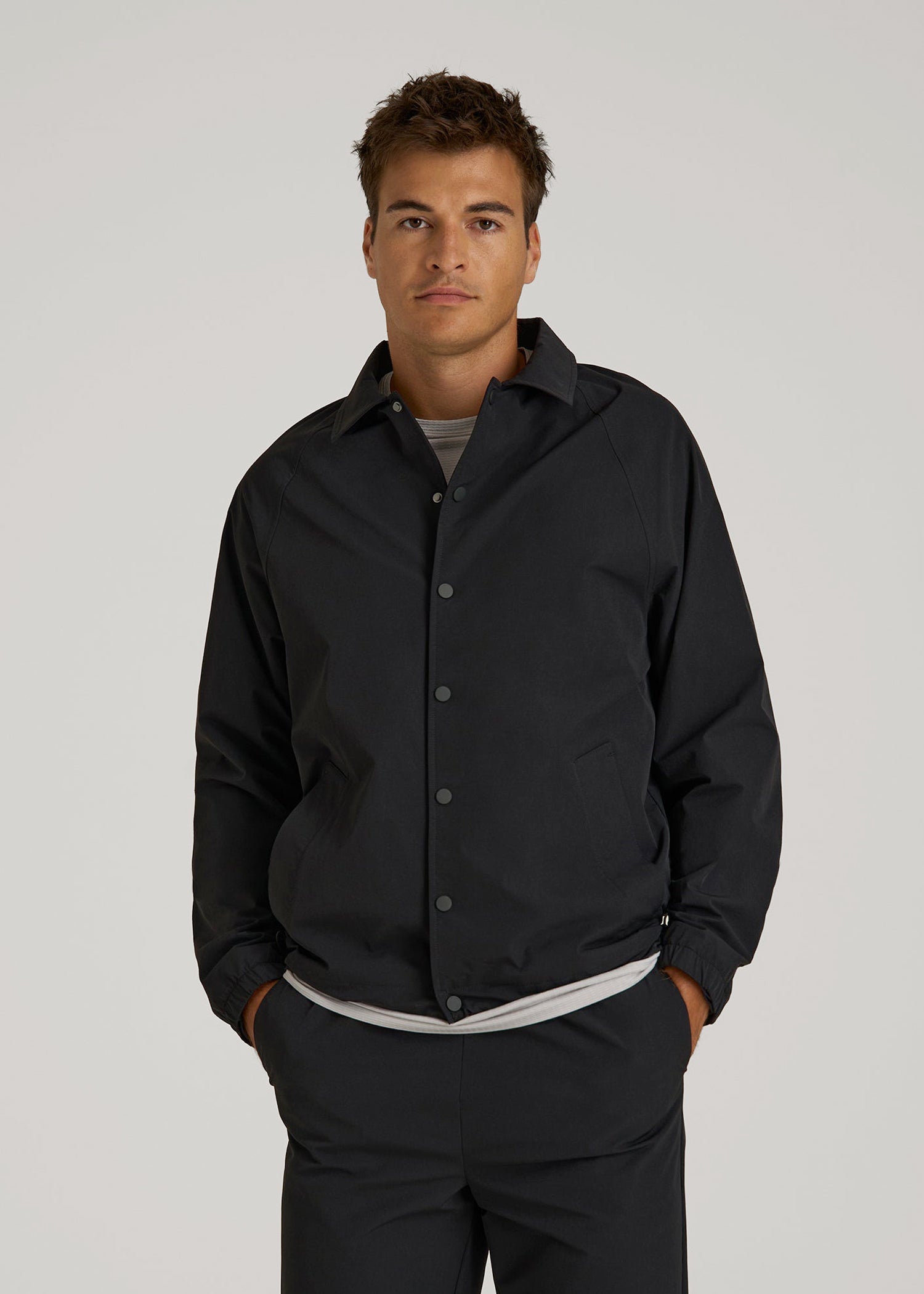 Flex Nylon Collared Jacket for Tall Men in Black