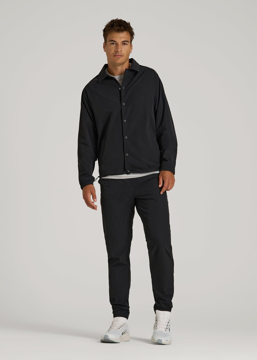 Flex Nylon Collared Jacket for Tall Men in Black