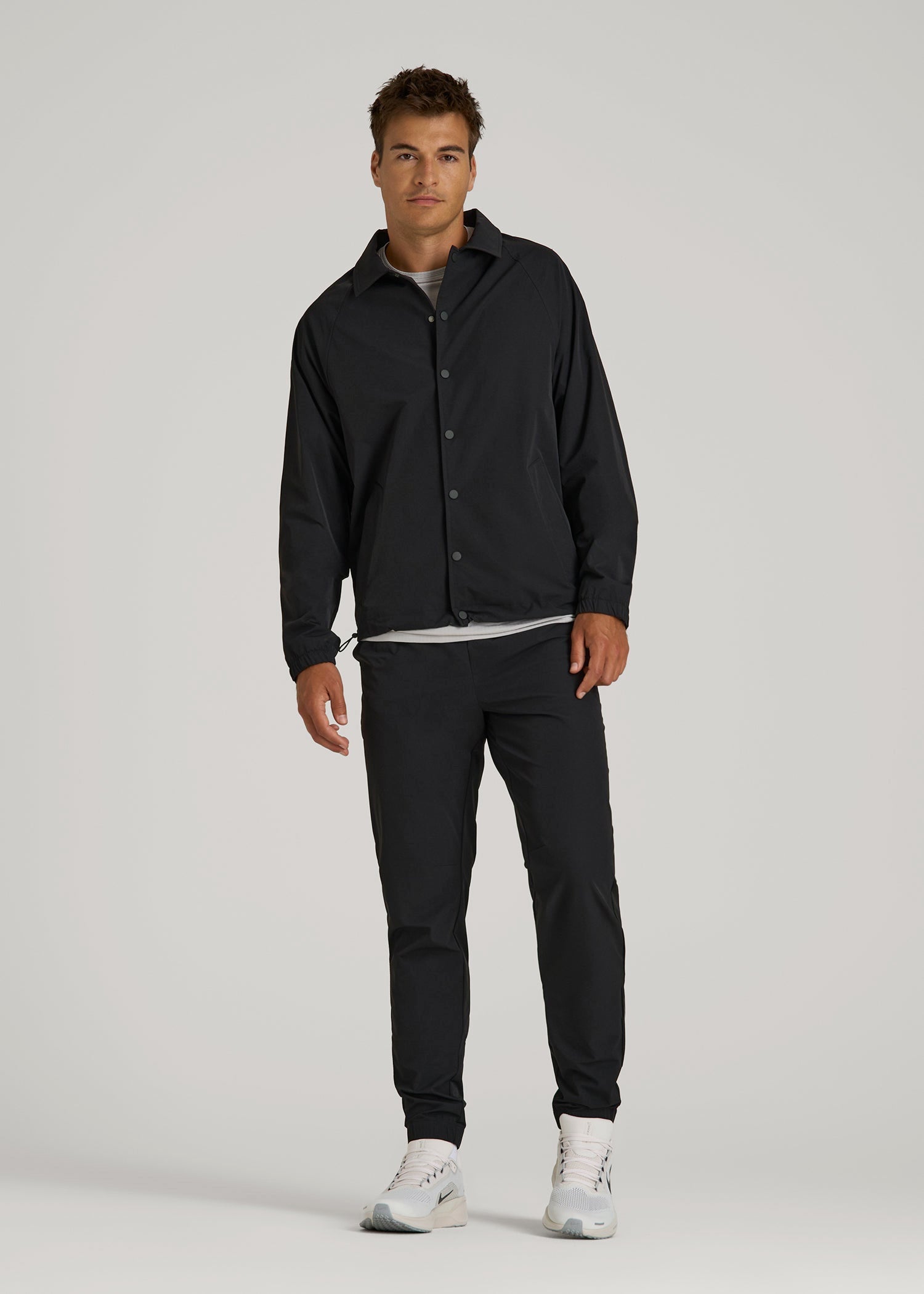 Flex Nylon Collared Jacket for Tall Men in Black