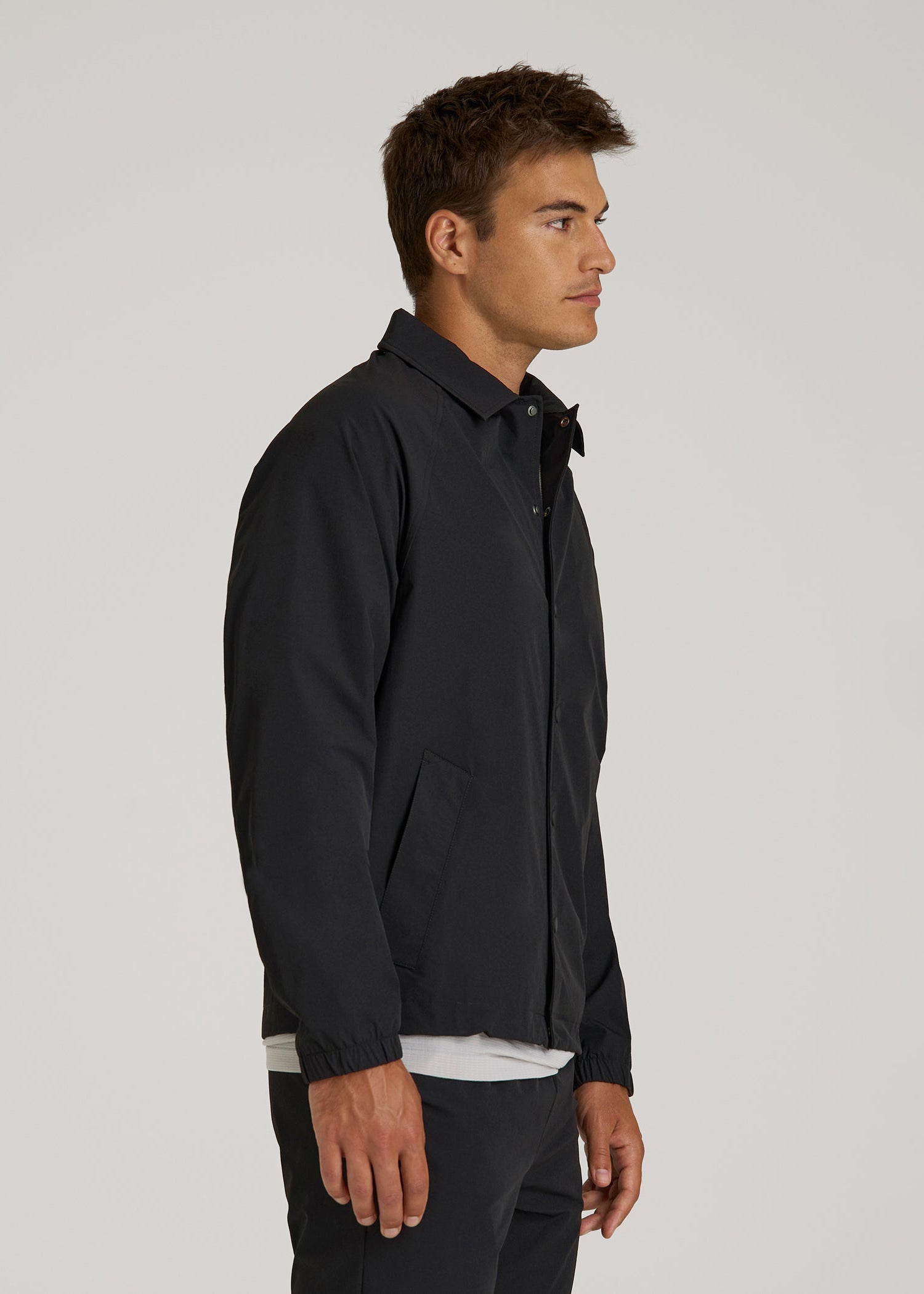 Flex Nylon Collared Jacket for Tall Men in Black