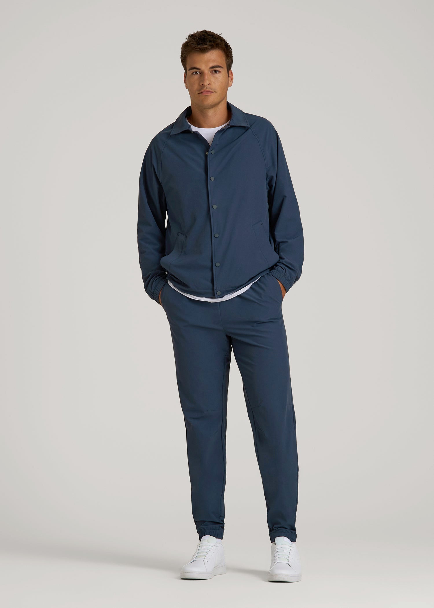 Flex Nylon Collared Jacket for Tall Men in Navy Blue