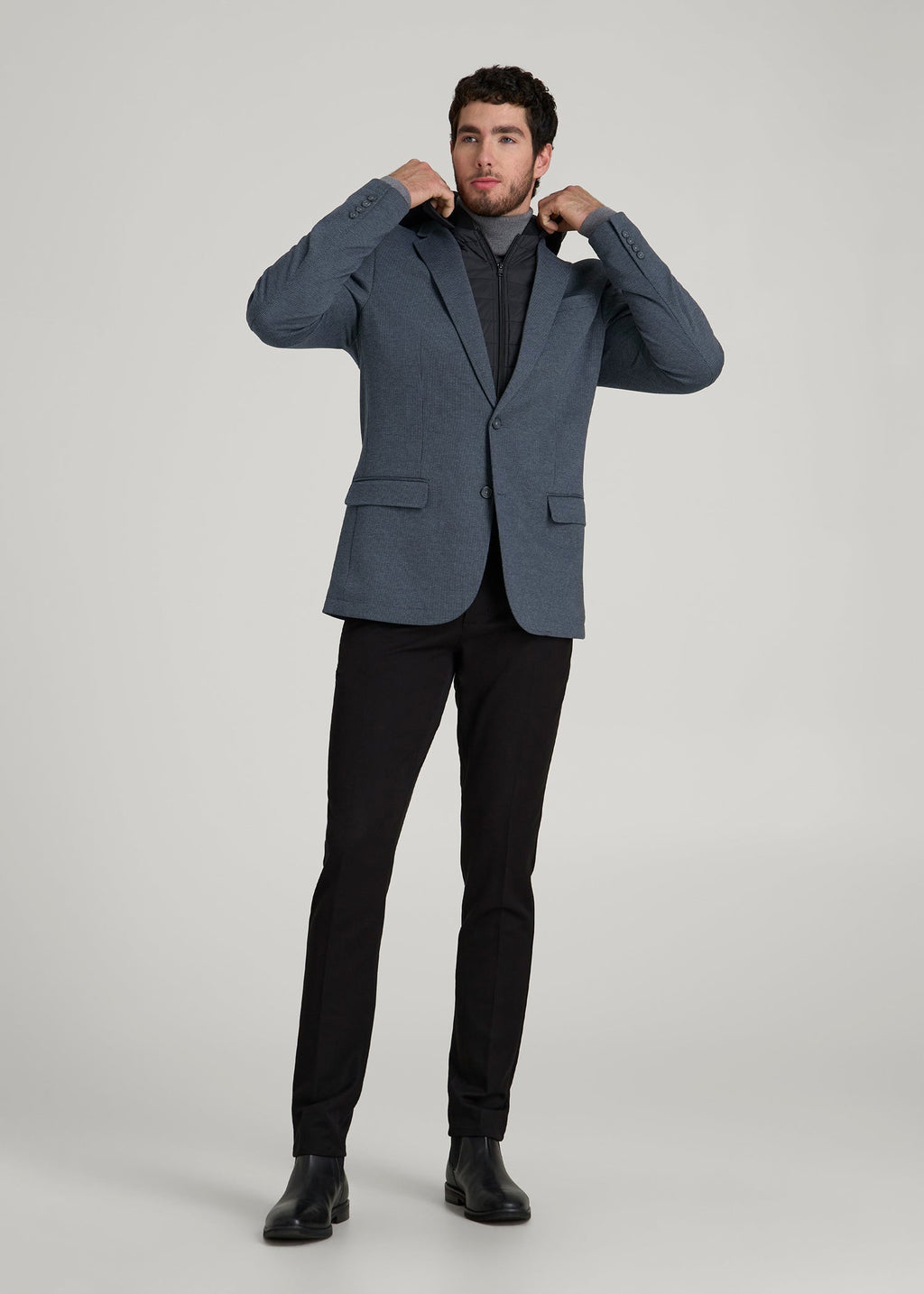 Hooded Bib Blazer for Tall Men in Black and Grey Houndstooth