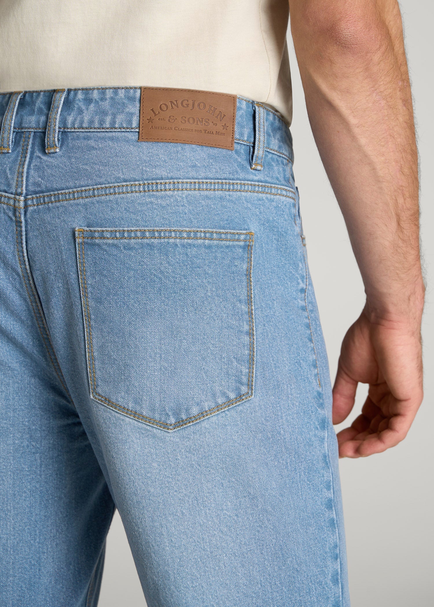 LJ&S STRAIGHT LEG Jeans for Tall Men in Stone Wash Light Blue