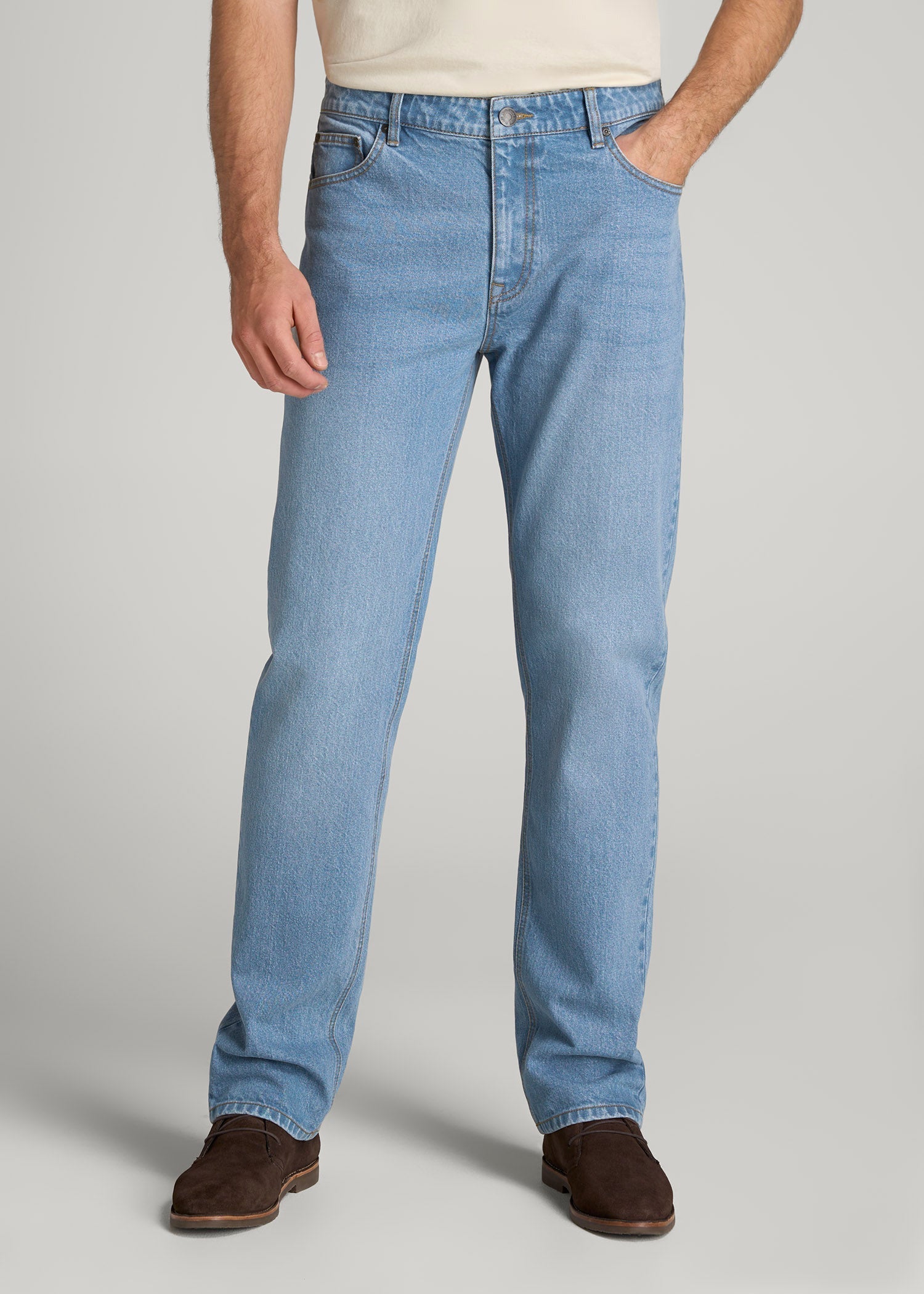LJ&S STRAIGHT LEG Jeans for Tall Men in Stone Wash Light Blue